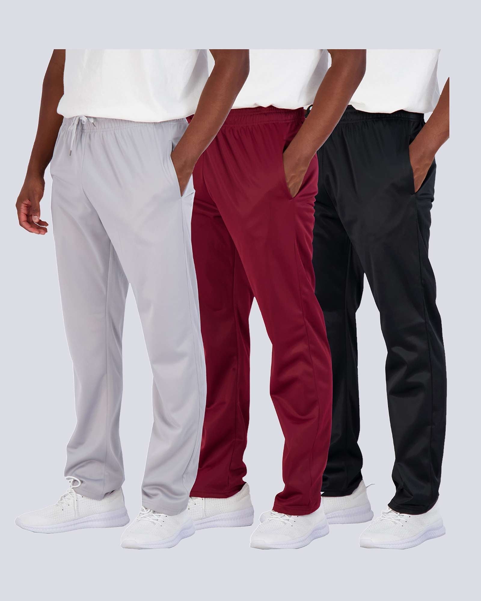 3 Pack: Mens Active Athletic Casual Tricot Open Bottom Sweatpants with Pockets (Available in Big & Tall)