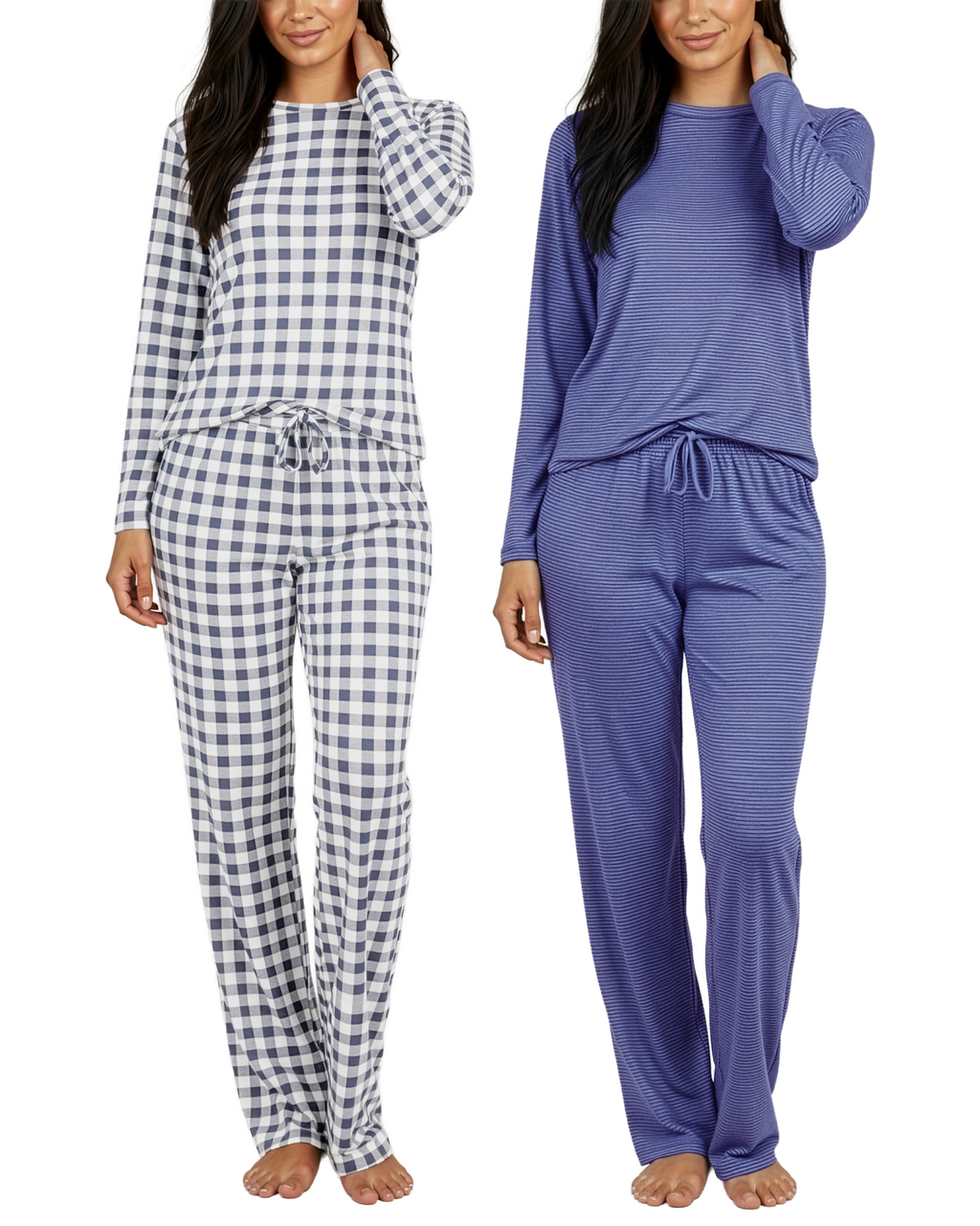 2 Pack: Women’s Pajama Set Super-Soft Long Sleeve Top With Pants