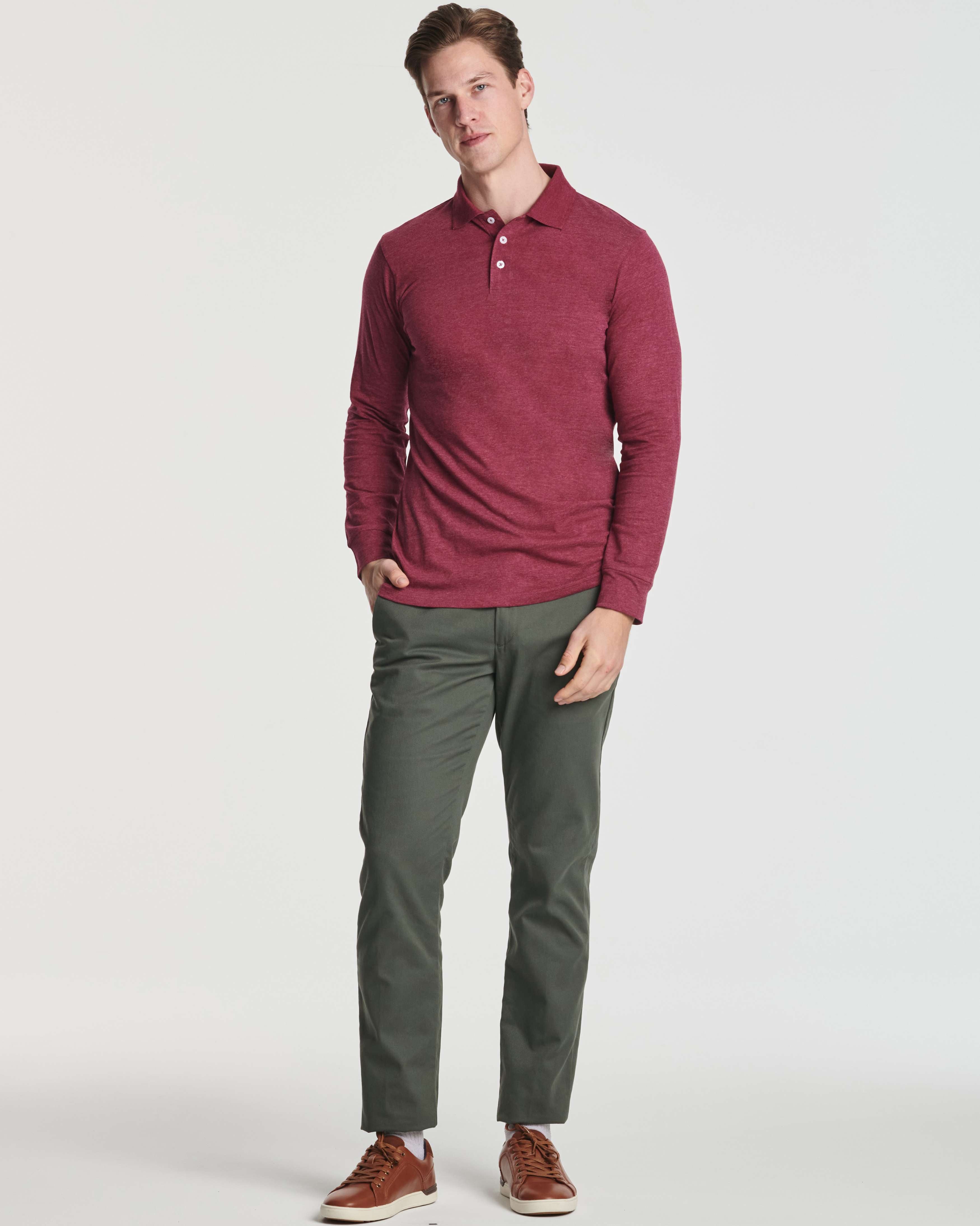 3 Pack: Men's Cotton Jersey Long-Sleeve Polo Shirt (Available in Big & Tall)