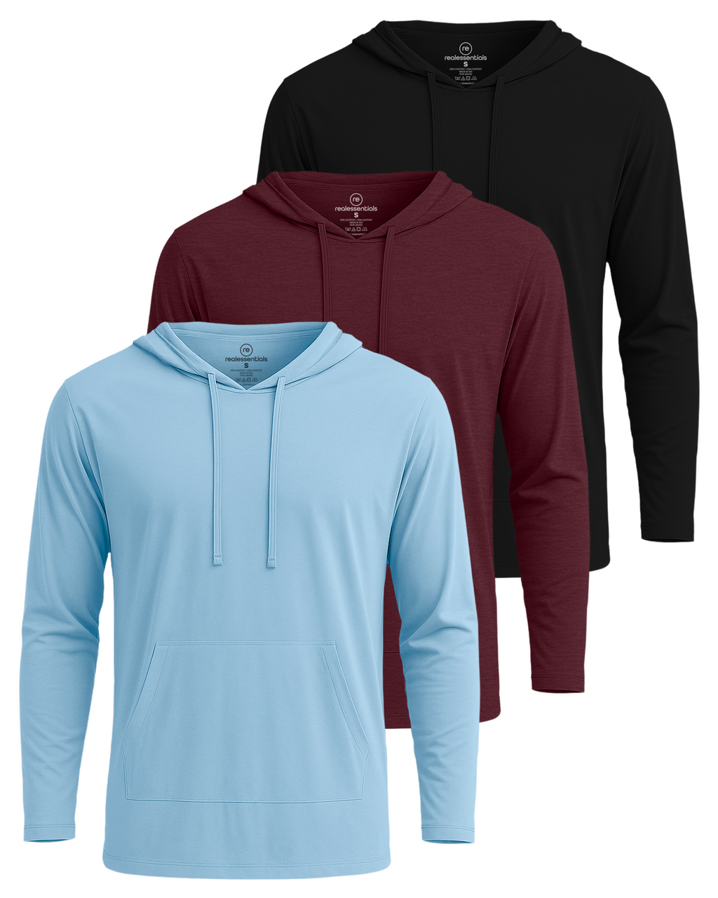 3 Pack: Mens Cotton Lightweight Pullover Hoodie