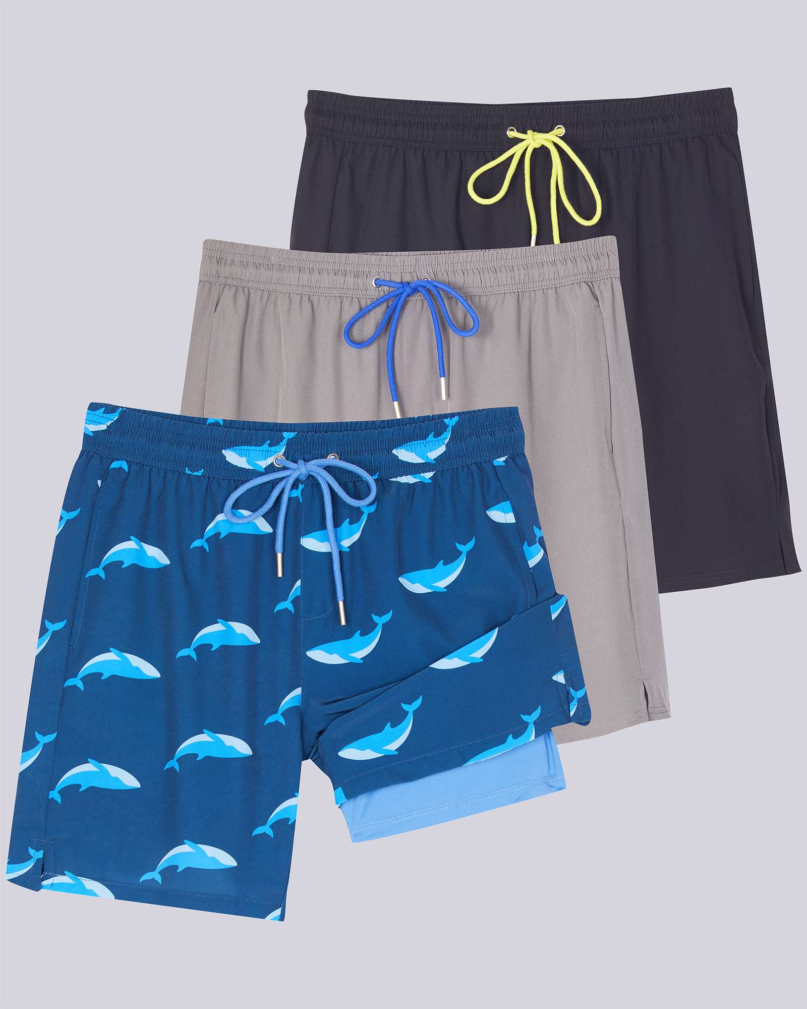 3 Pack: Men's 9" 2-in-1 Board Shorts with Compression Liner