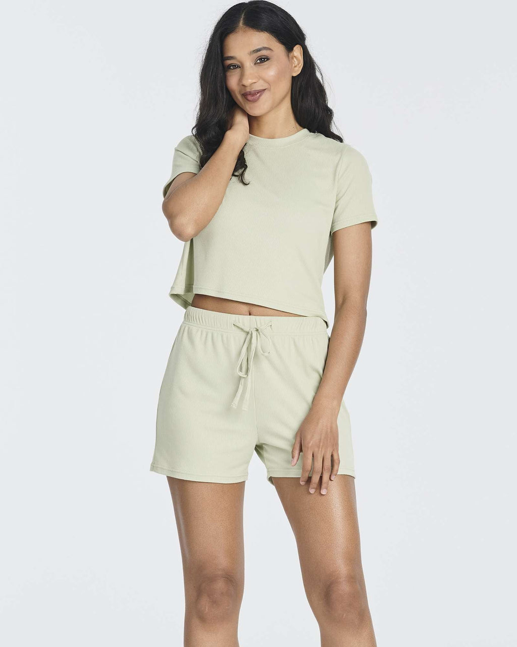 2 Pack: Women's Soft Ribbed Knit Crop Top & Short Set