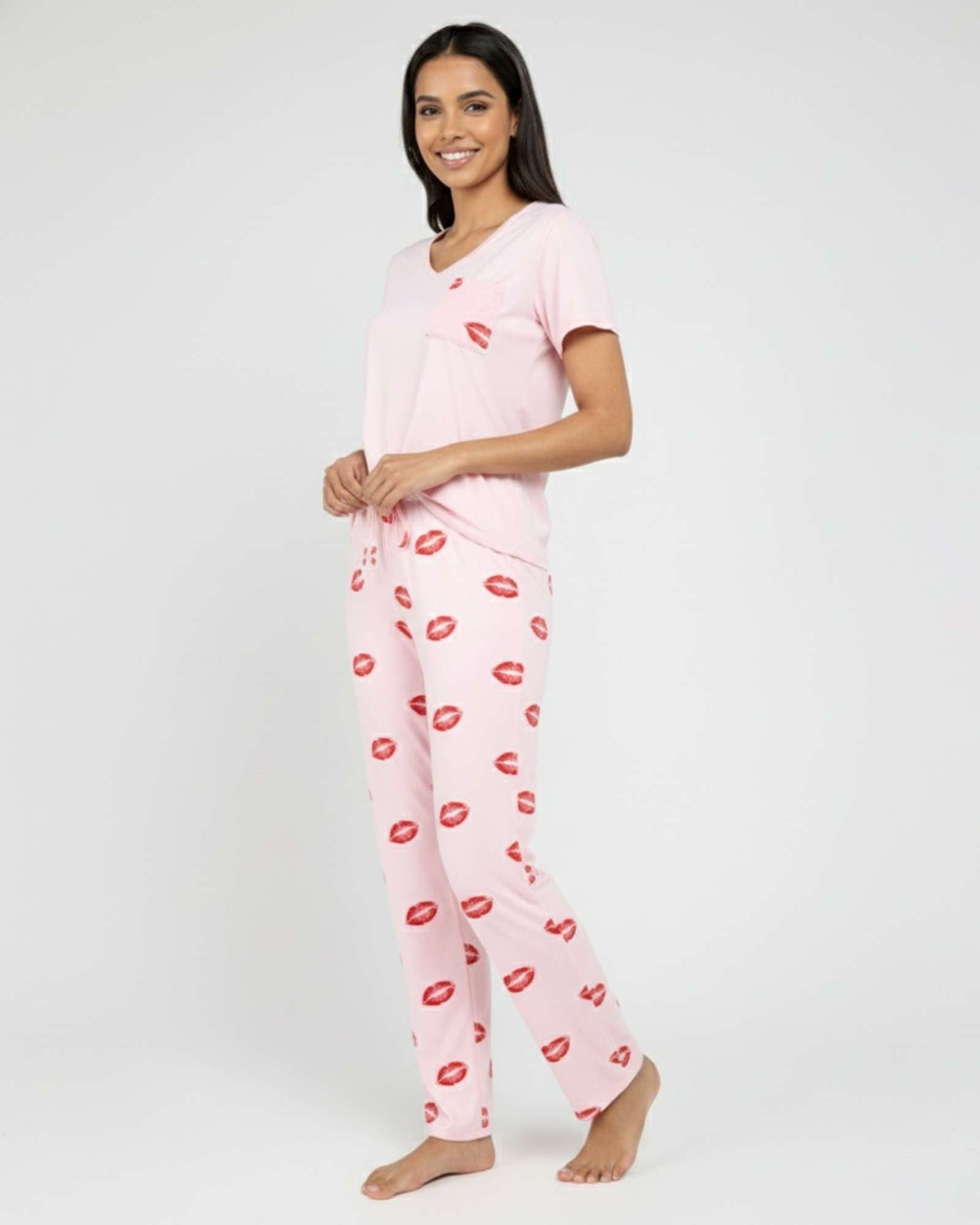 2 Pack: Womens Pajama Set Super-Soft Short Sleeve V-Neck Top with Pants (Available in Plus Size)
