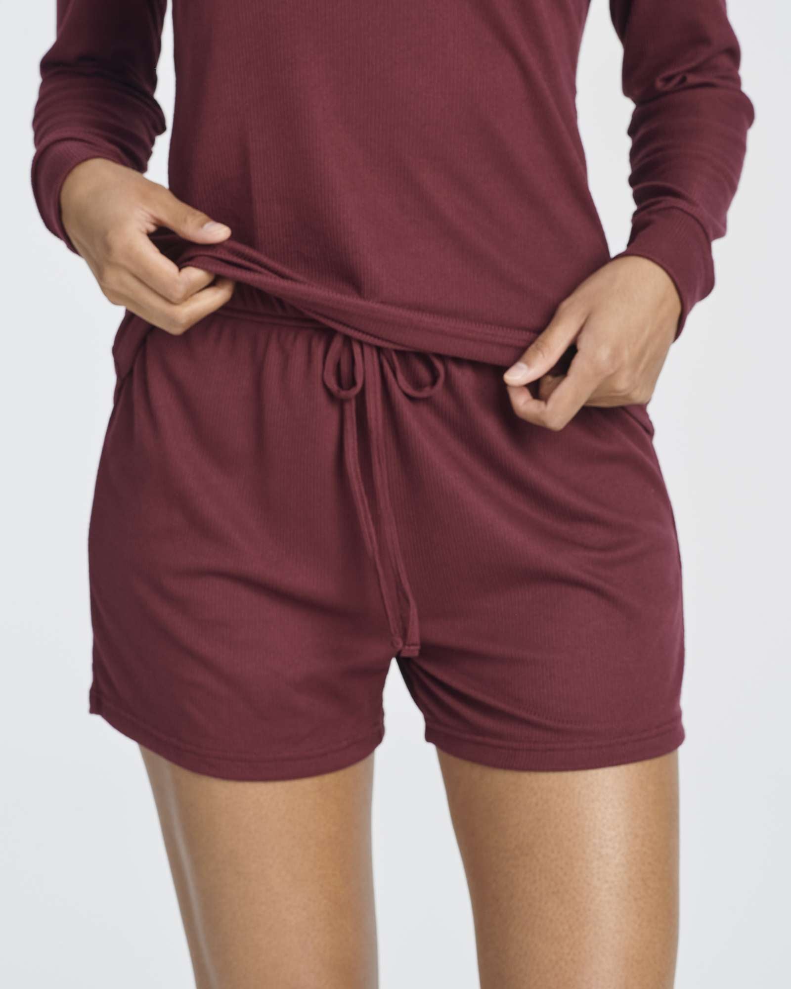 2 Pack: Women's Ribbed Knit Long Sleeve Top and Shorts Pajama Set (Available in Plus Size)