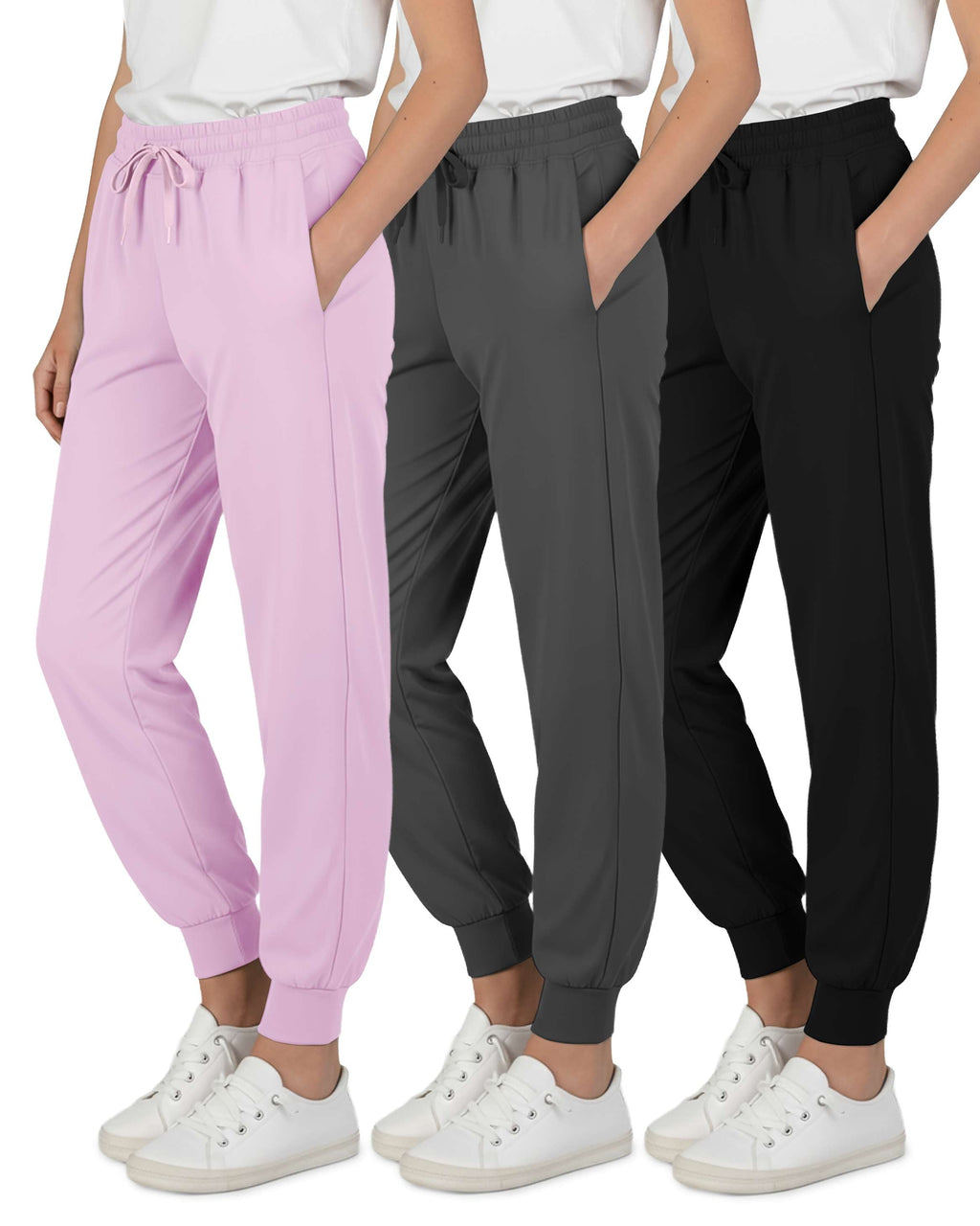3 Pack: Girls' Dry-Fit Jogger Sweatpants Soft Active Athletic Kids Joggers with Pockets & Drawstring