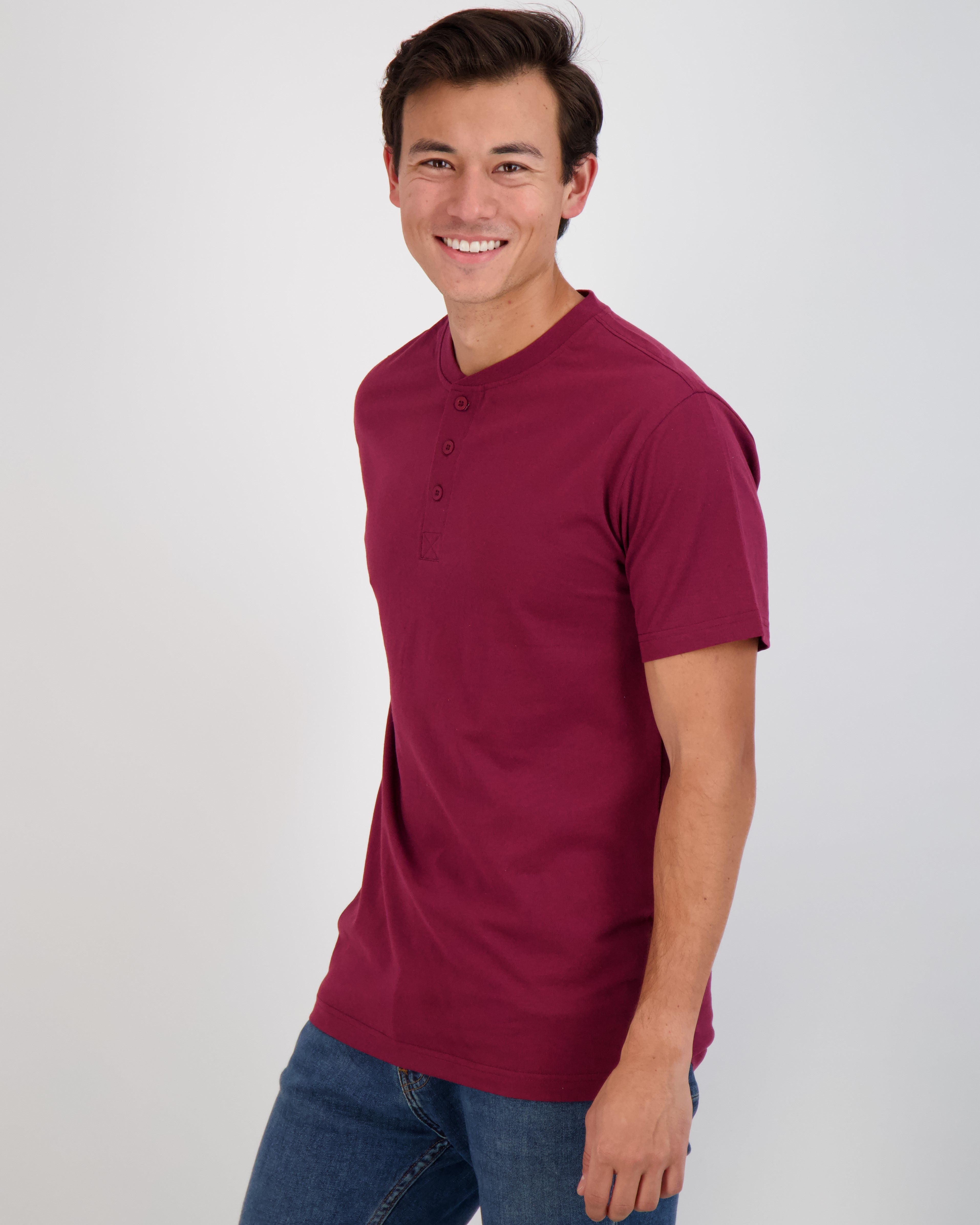 3 Pack: Mens Cotton Short Sleeve Henley T-Shirt