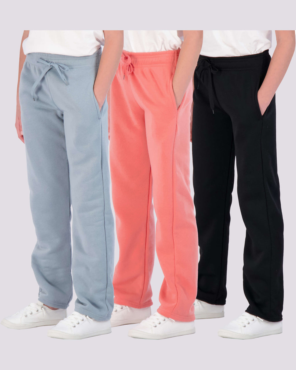 3 Pack: Girls Fleece Open Bottom Sweatpants