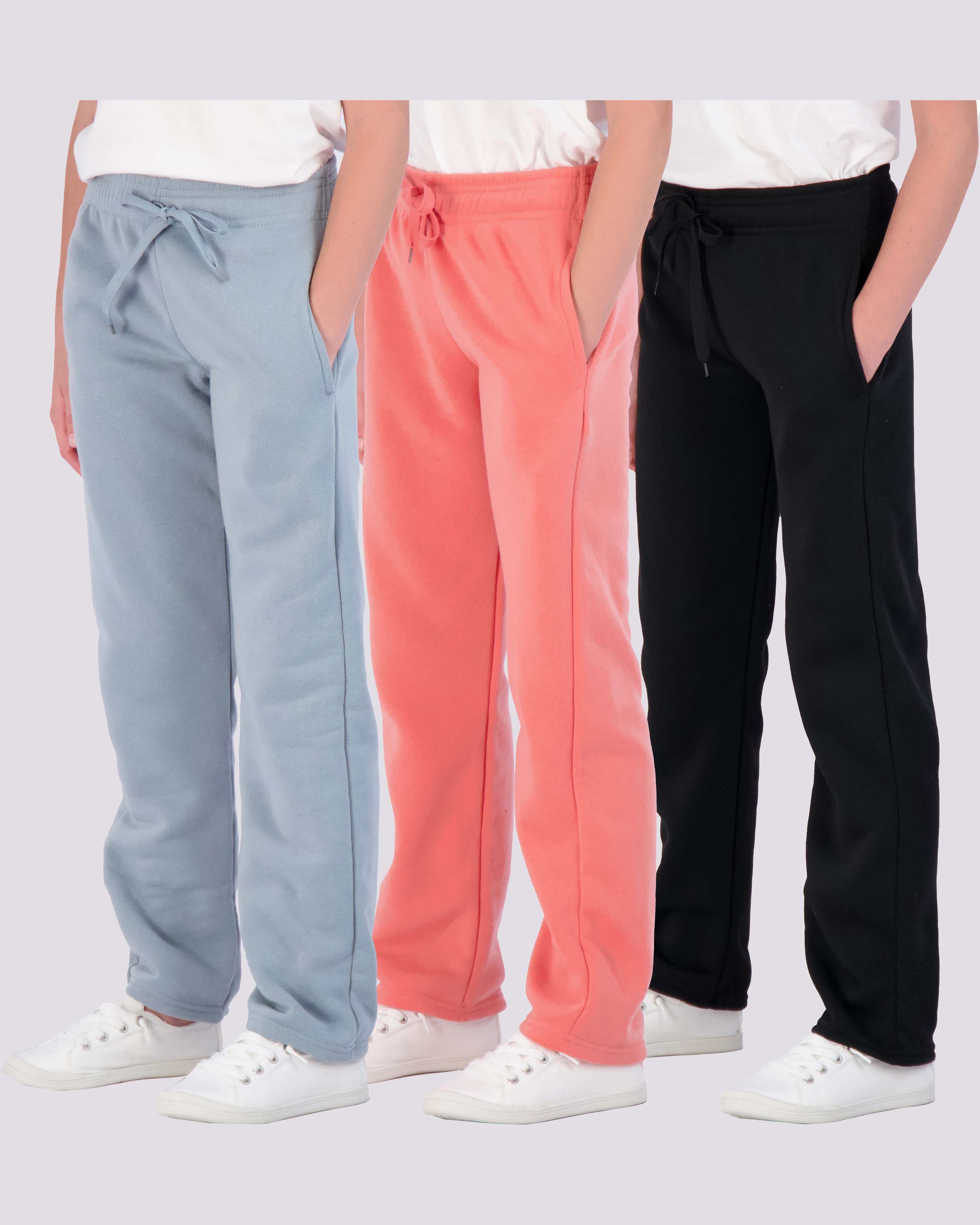 3 Pack: Girls Fleece Open Bottom Sweatpants