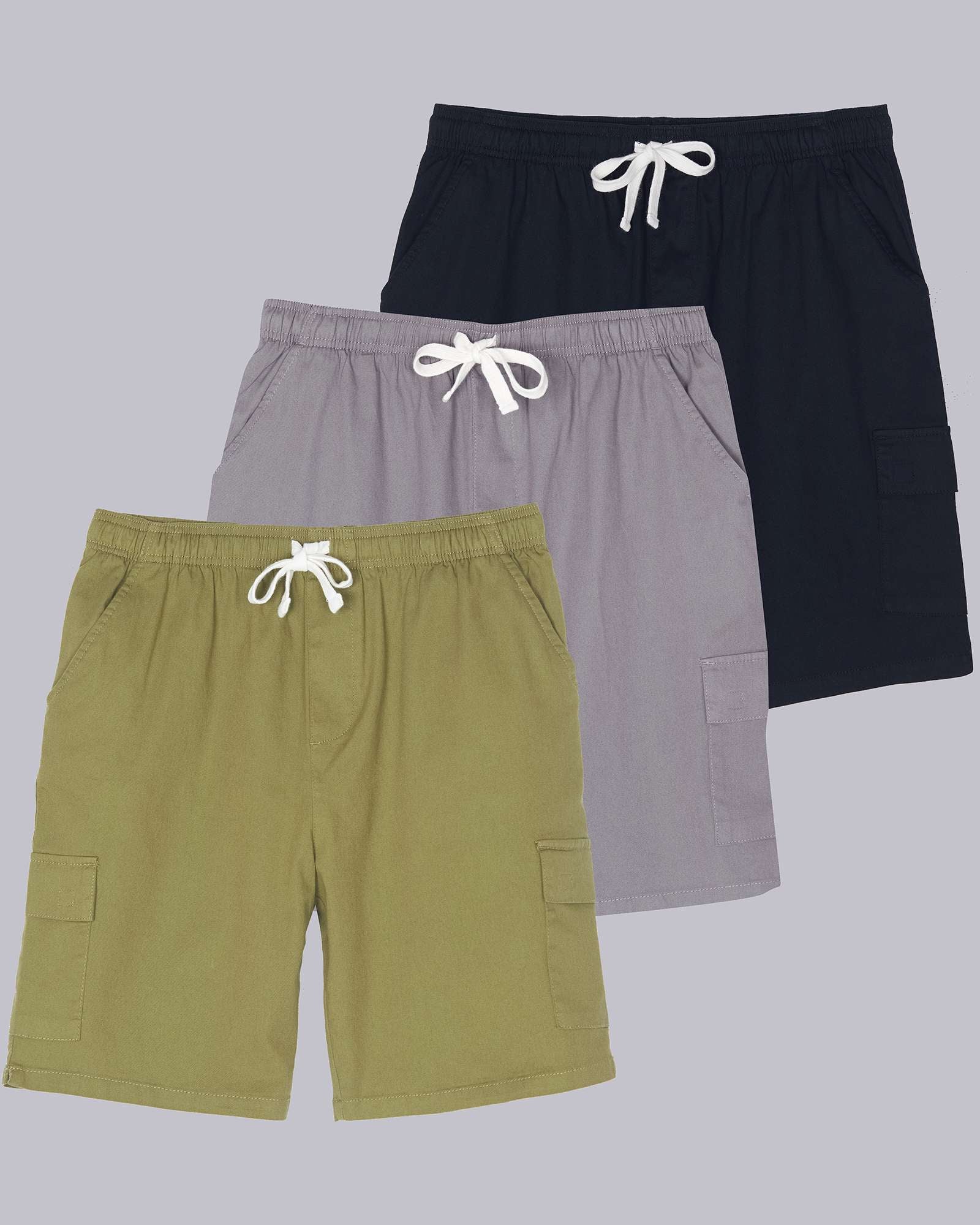 3 Pack: Men's 9" Elastic Waistband Cargo Shorts