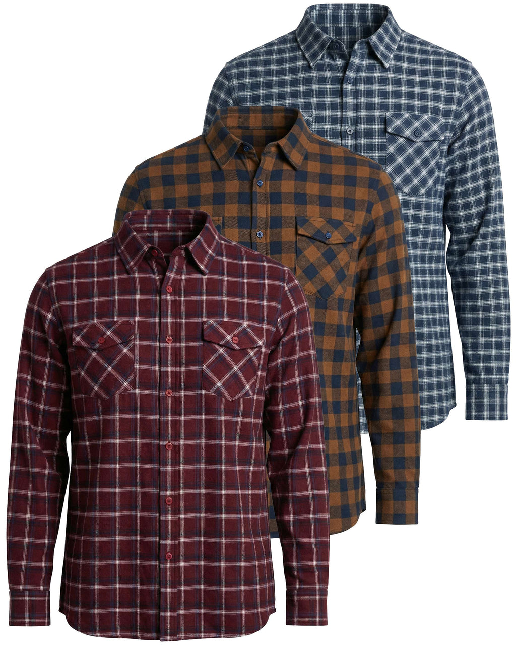 3 Pack: Men's Long-Sleeve Flannel Shirt