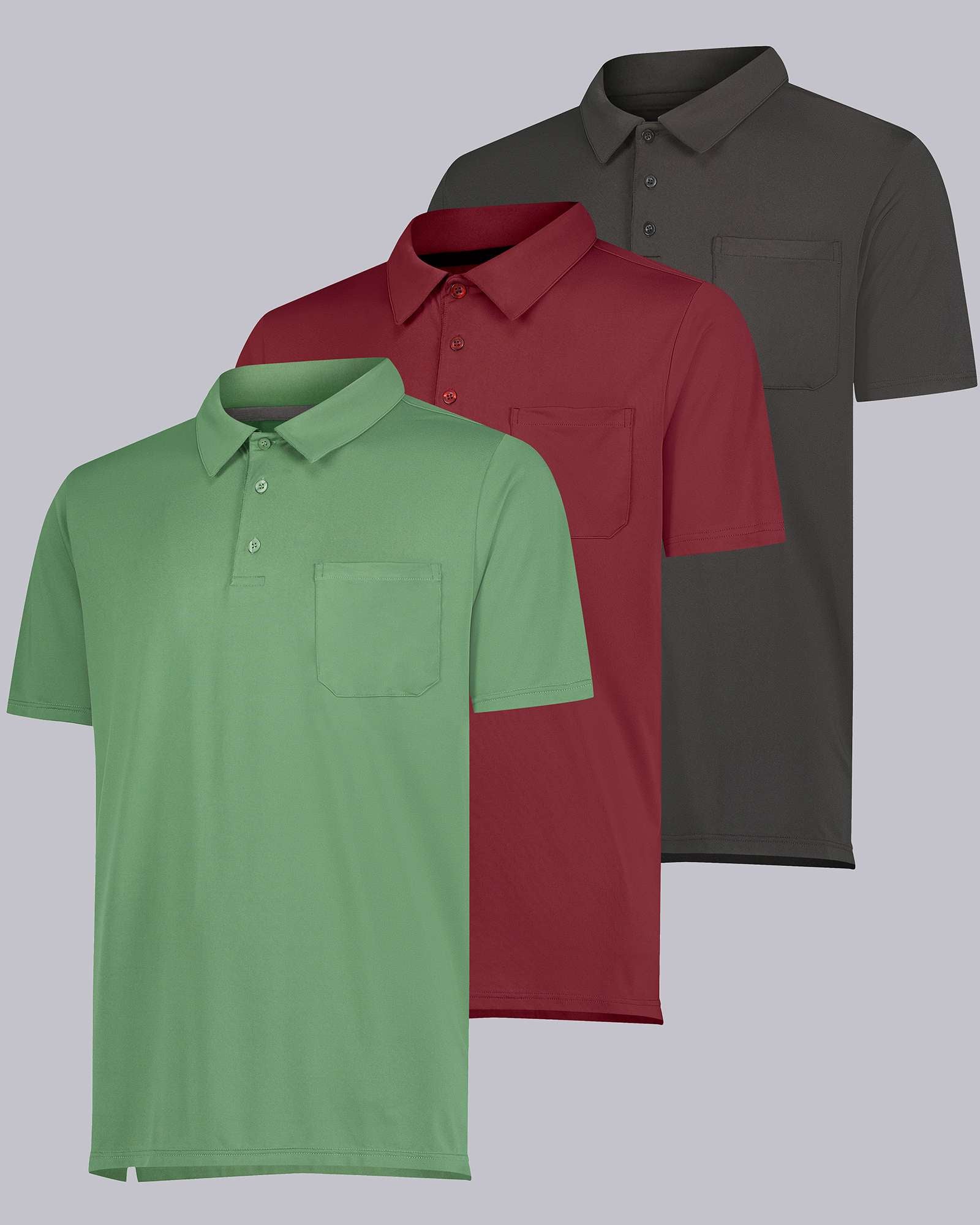 3 Pack: Men's Short Sleeve Pocket Polo Shirt (Available in Big & Tall)