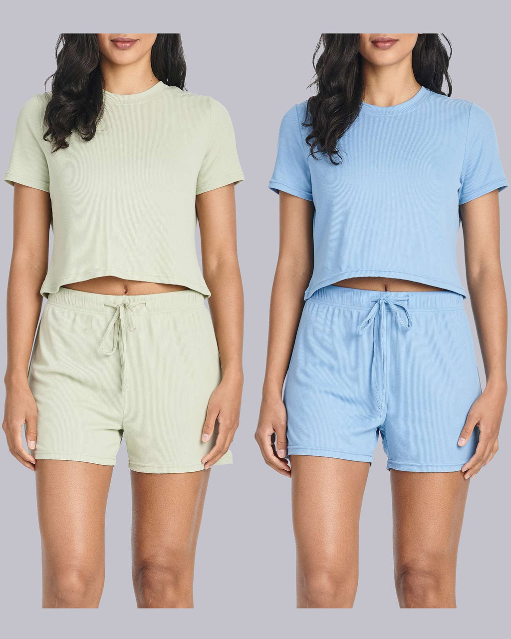 2 Pack: Women's Soft Ribbed Knit Crop Top & Short Set