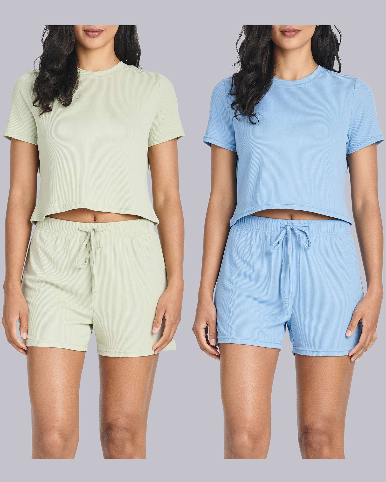2 Pack: Women's Soft Ribbed Knit Crop Top & Short Set