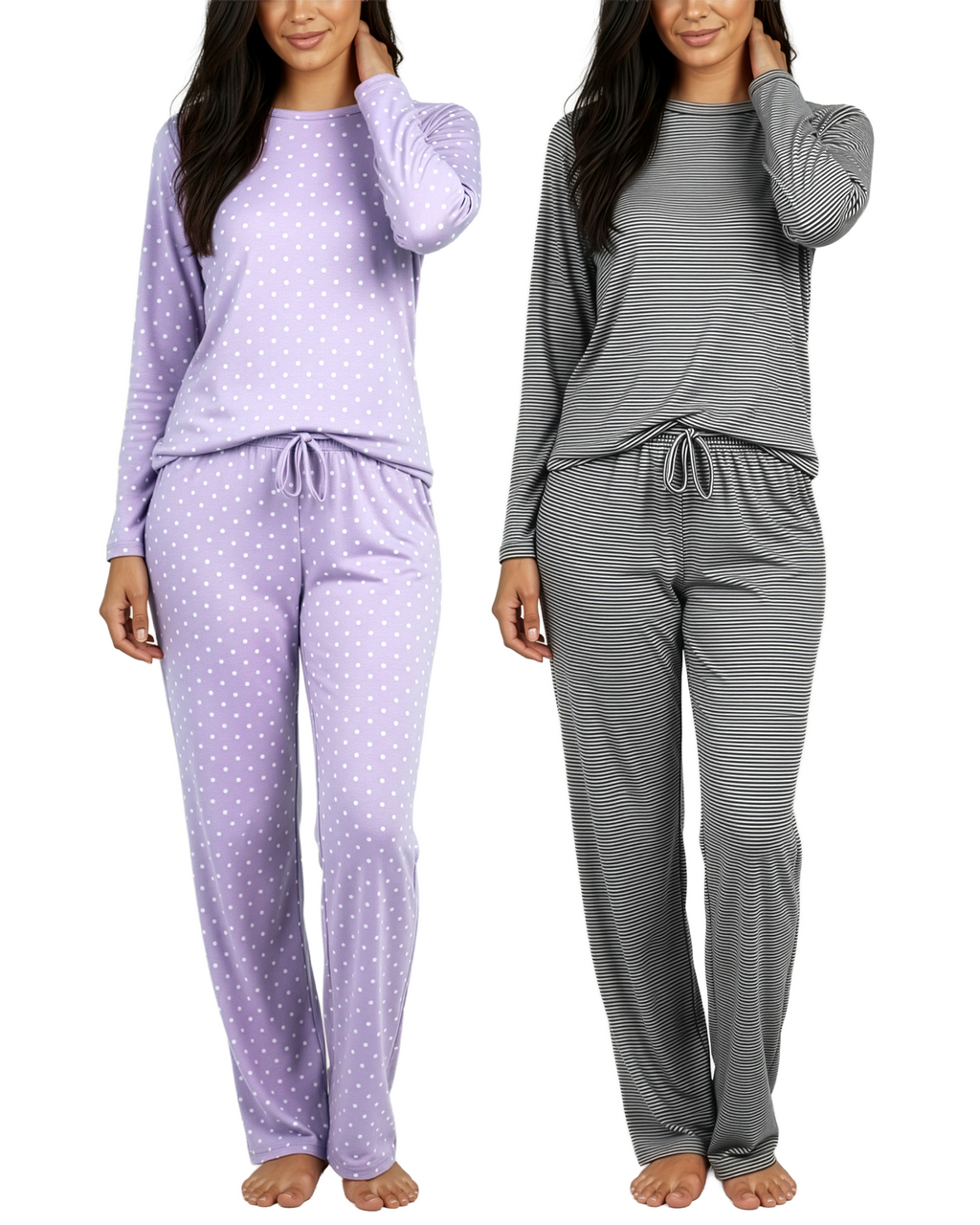 2 Pack: Women’s Pajama Set Super-Soft Long Sleeve Top With Pants