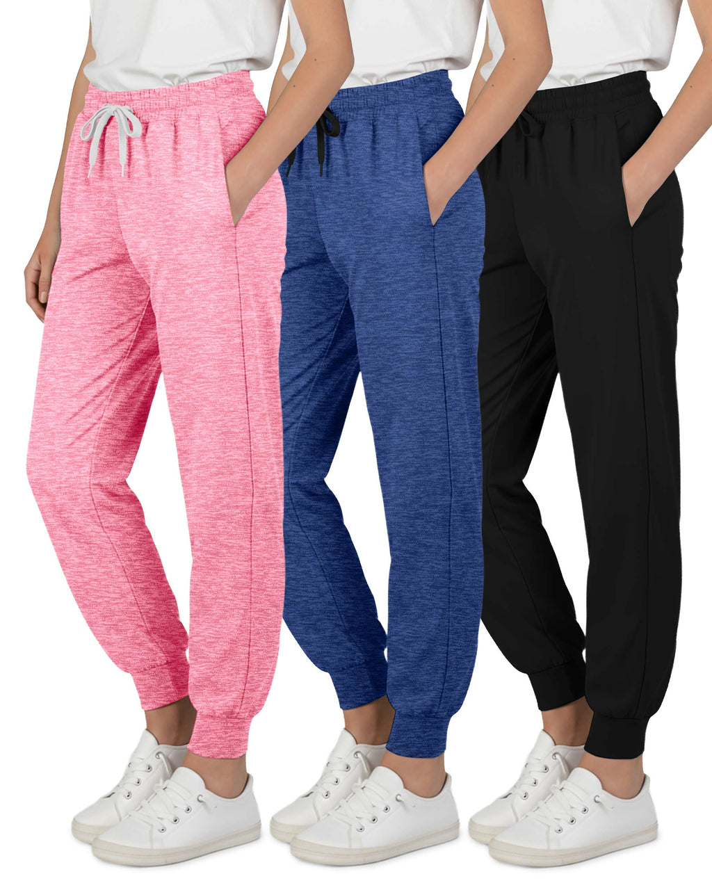 3 Pack: Girls' Dry-Fit Jogger Sweatpants Soft Active Athletic Kids Joggers with Pockets & Drawstring