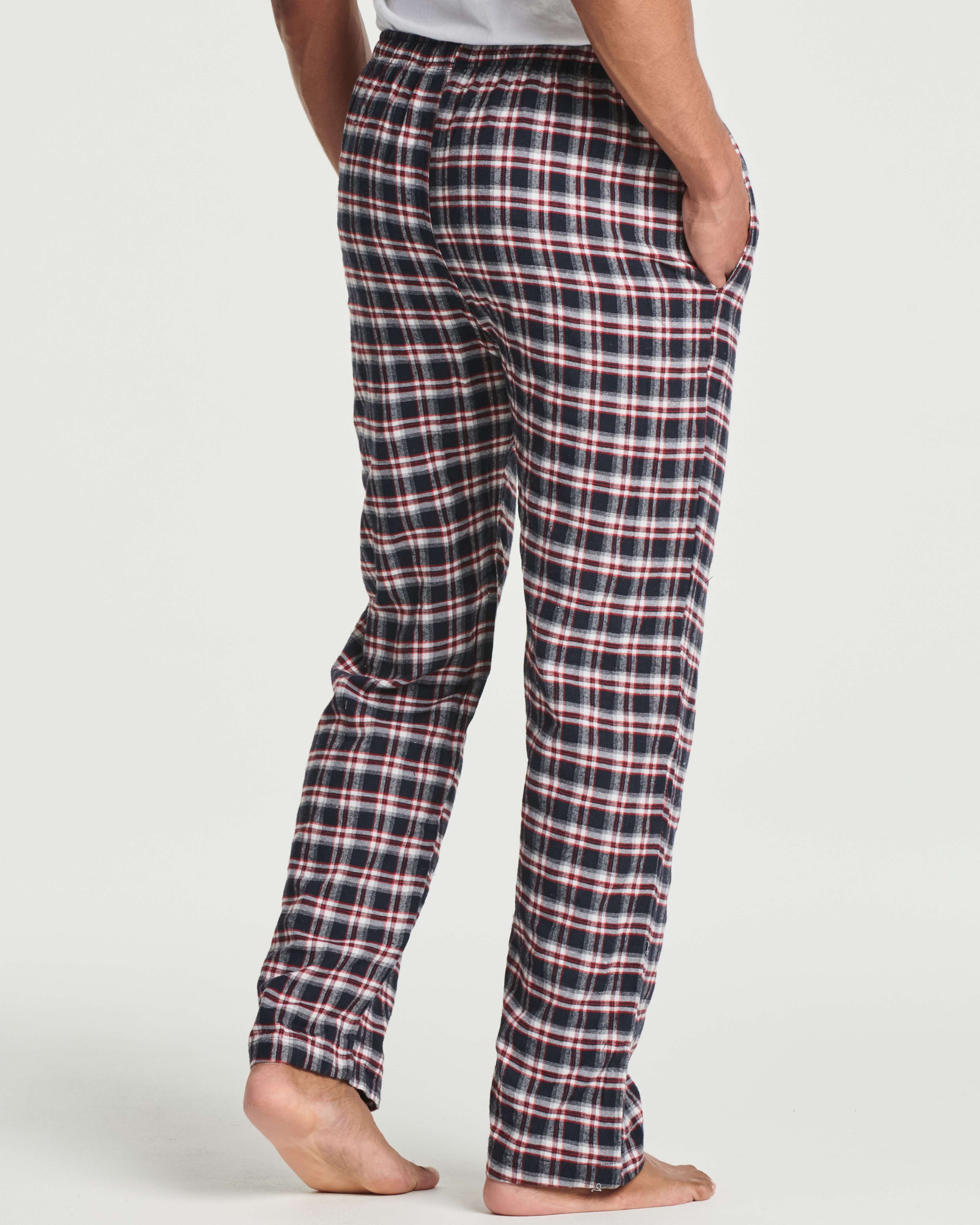 3 Pack: Men's Pajama Pants - Knit Cotton Flannel Plaid Lounge Bottoms- Button Fly (Available In Big & Tall)