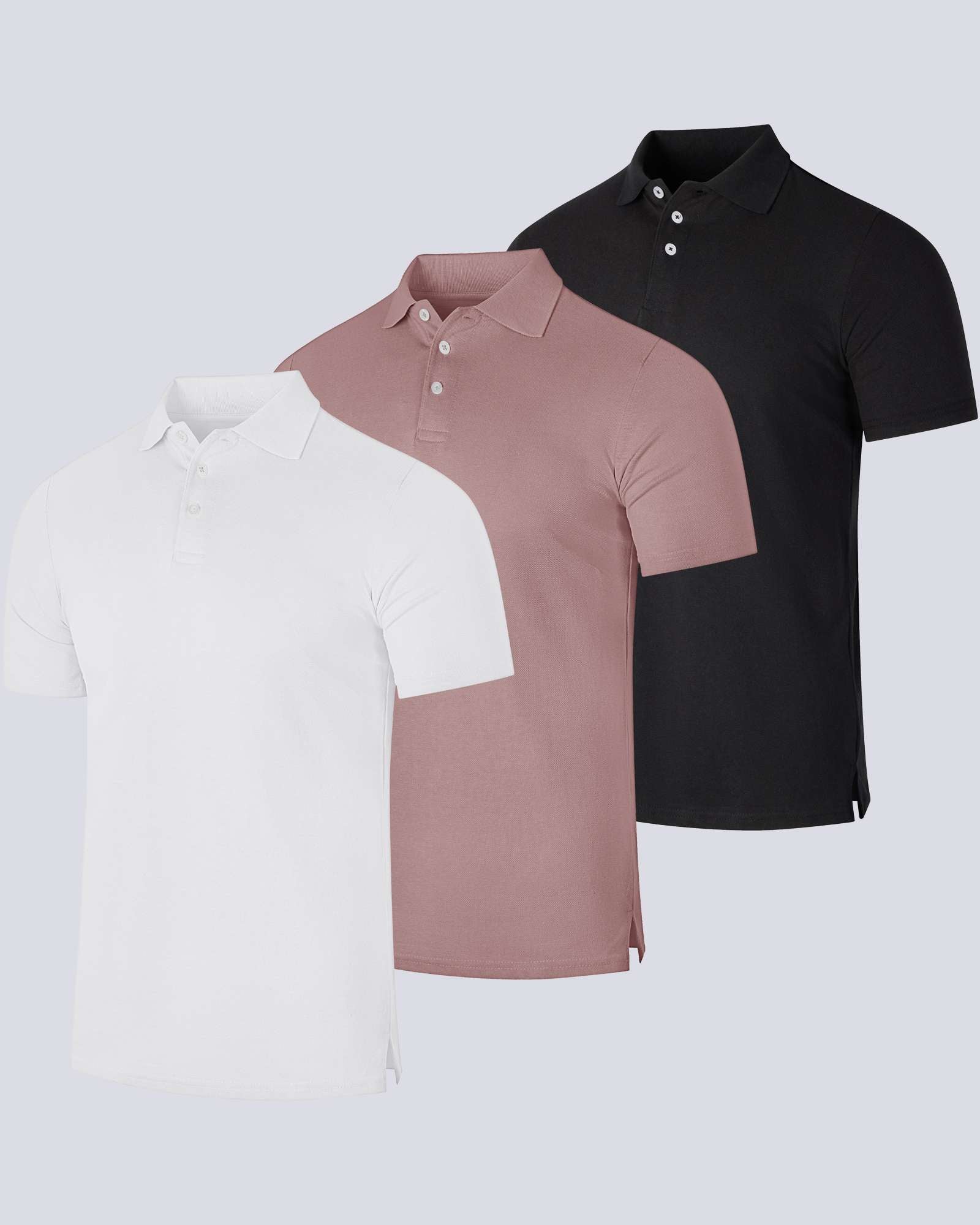 3 Pack: Mens Cotton Pique Short Sleeve Polo Shirt