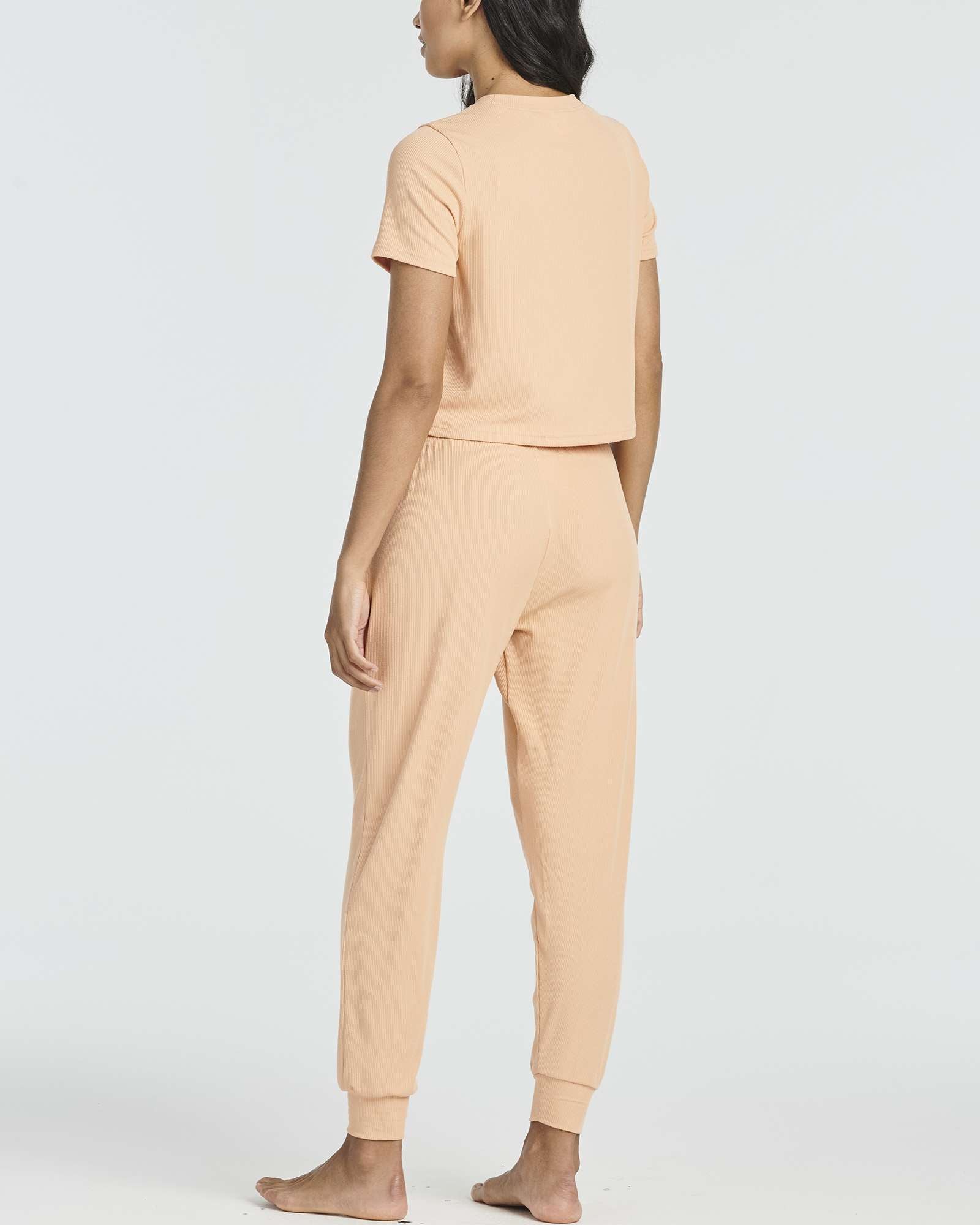 2 Pack: Women's Ribbed Knit Cropped Top with Jogger Sweatpants