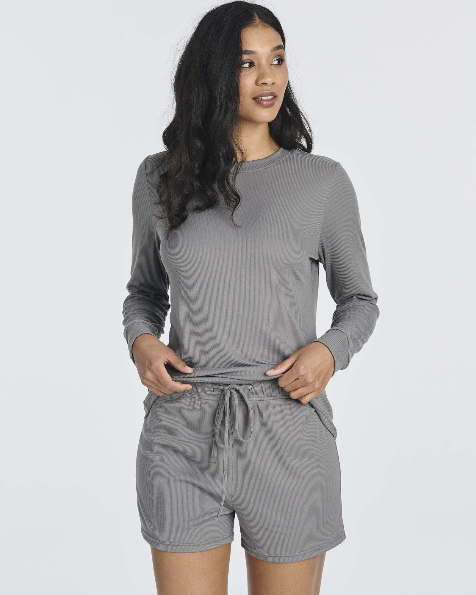 2 Pack: Women's Ribbed Knit Long Sleeve Top and Shorts Pajama Set (Available in Plus Size)