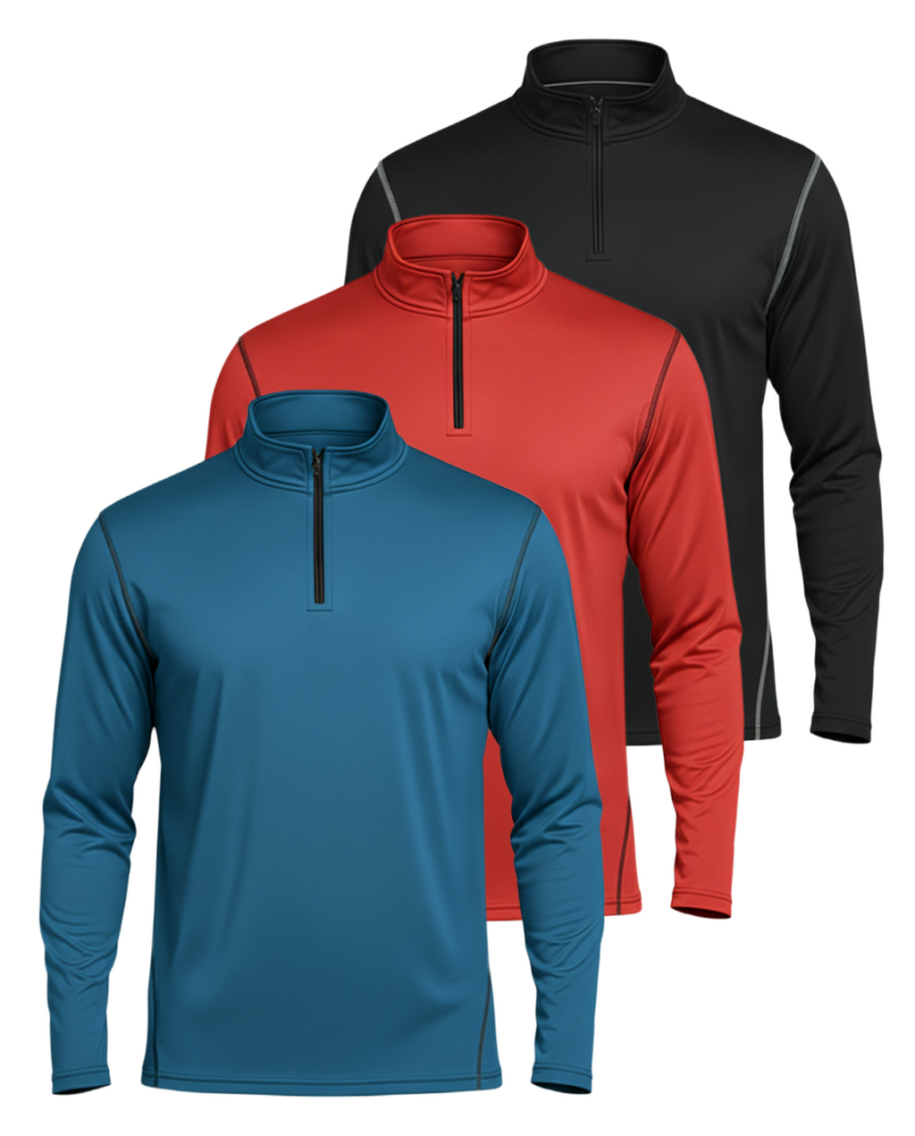 3 Pack: Mens Active Dry-Fit Quarter Zip Pullover