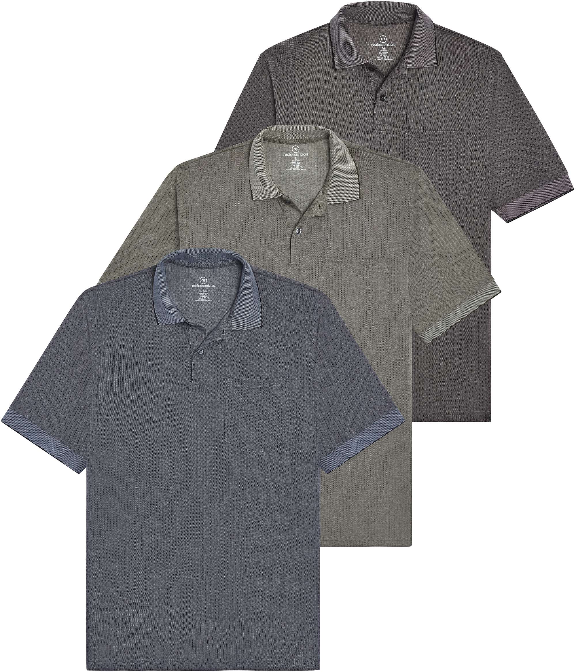 3 Pack: Men's Ribbed CVC SS Polo Shirt With Pocket - Breathable Performance Polo (Available in Big & Tall)