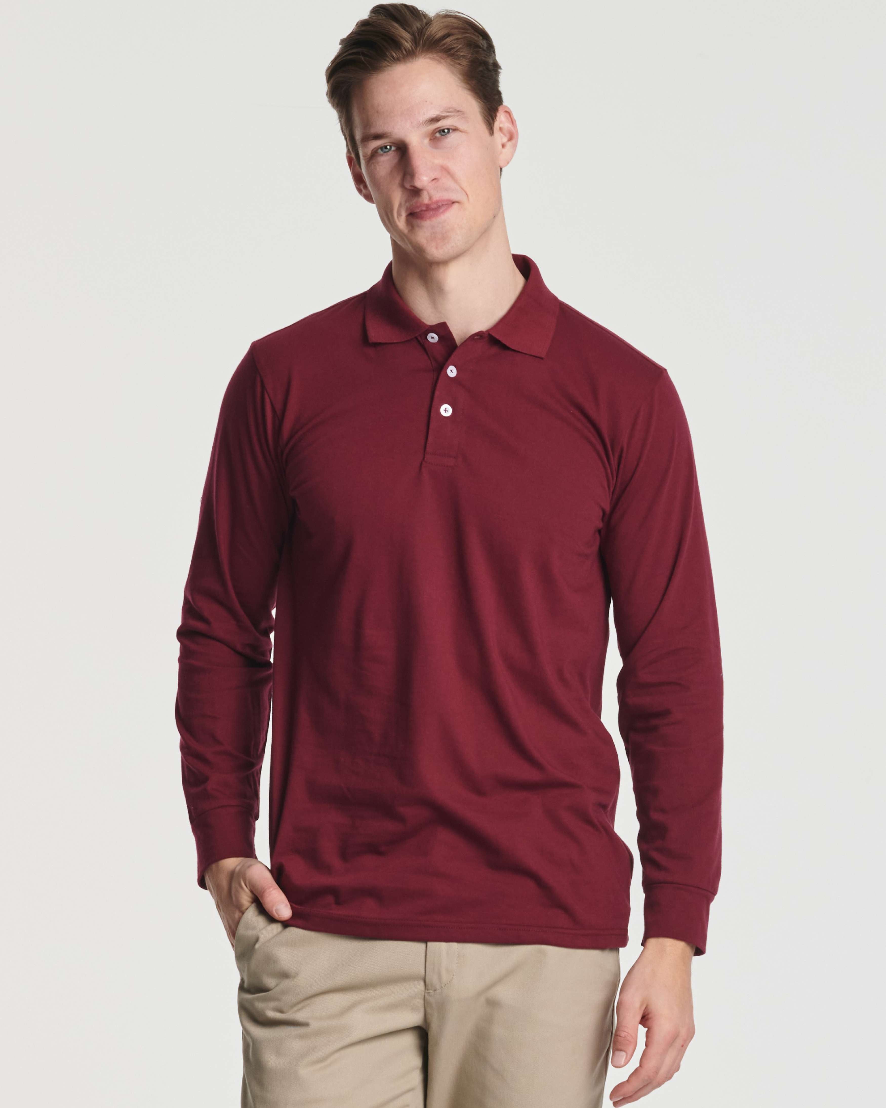 3 Pack: Men's Cotton Jersey Long-Sleeve Polo Shirt (Available in Big & Tall)