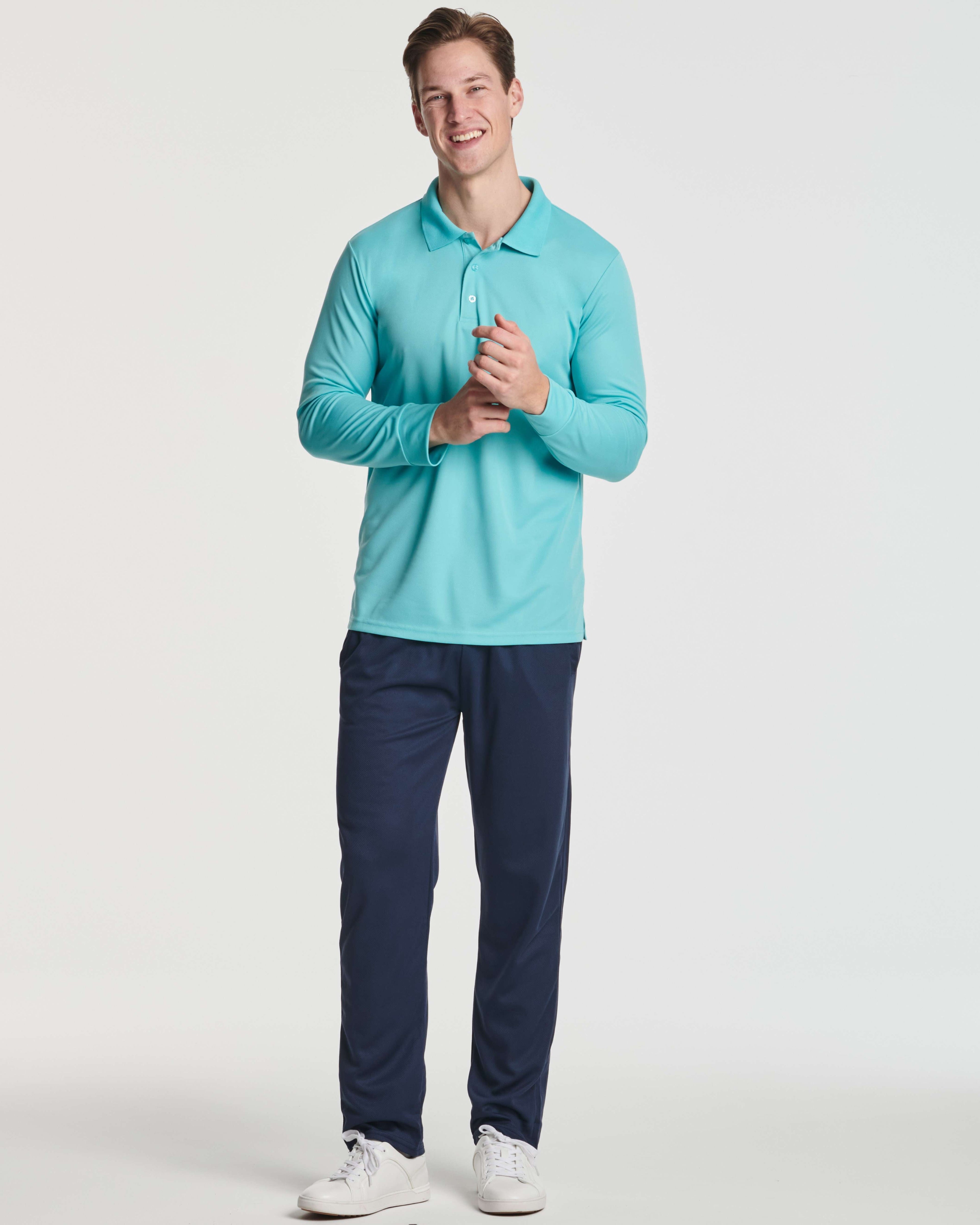 3 Pack: Men's Dry Fit Long-Sleeve Polo Shirt (Available in Big & Tall)