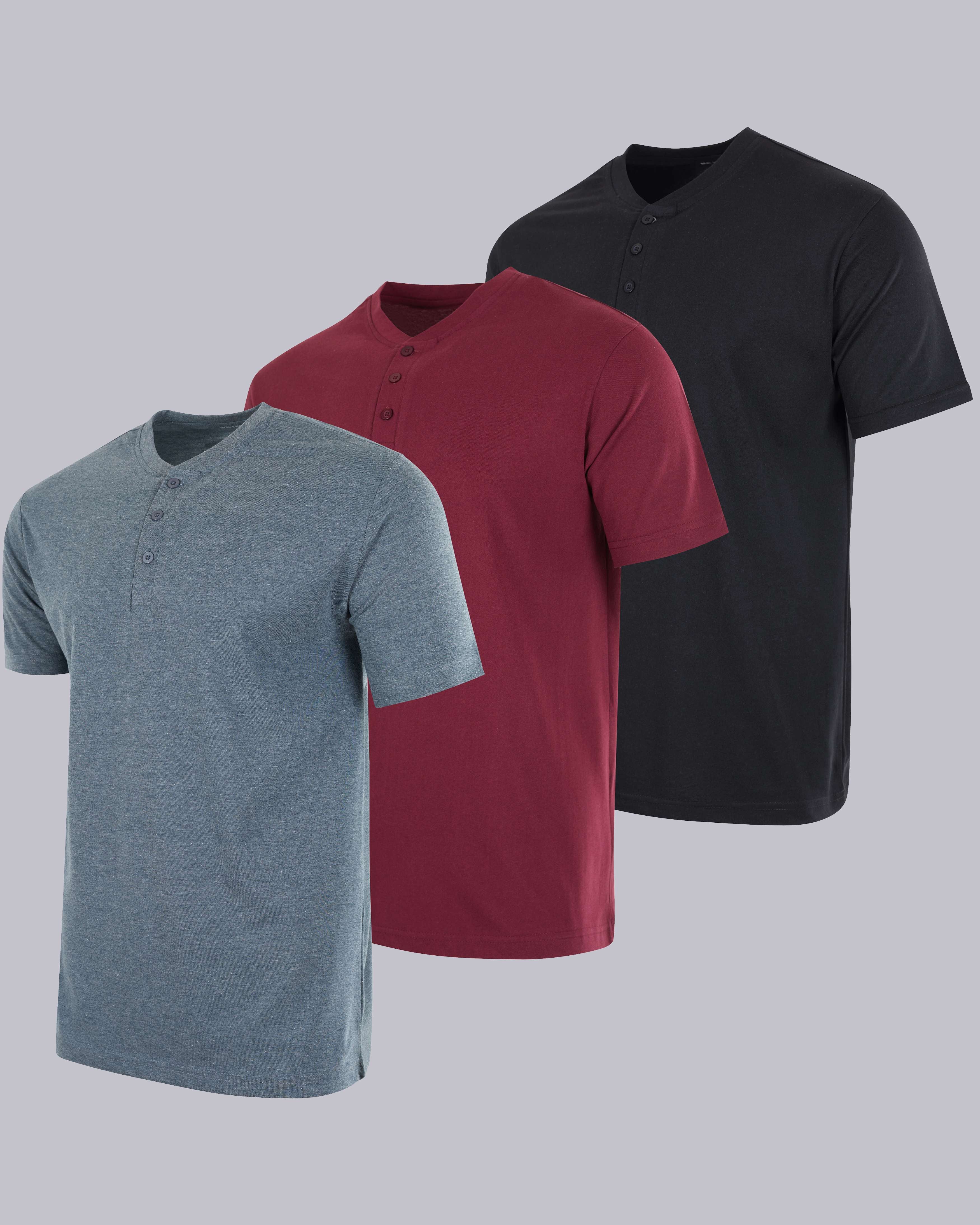 3 Pack: Mens Cotton Short Sleeve Henley T-Shirt