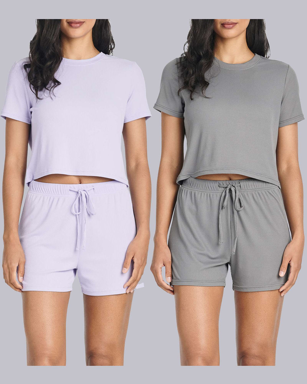 2 Pack: Women's Soft Ribbed Knit Crop Top & Short Set