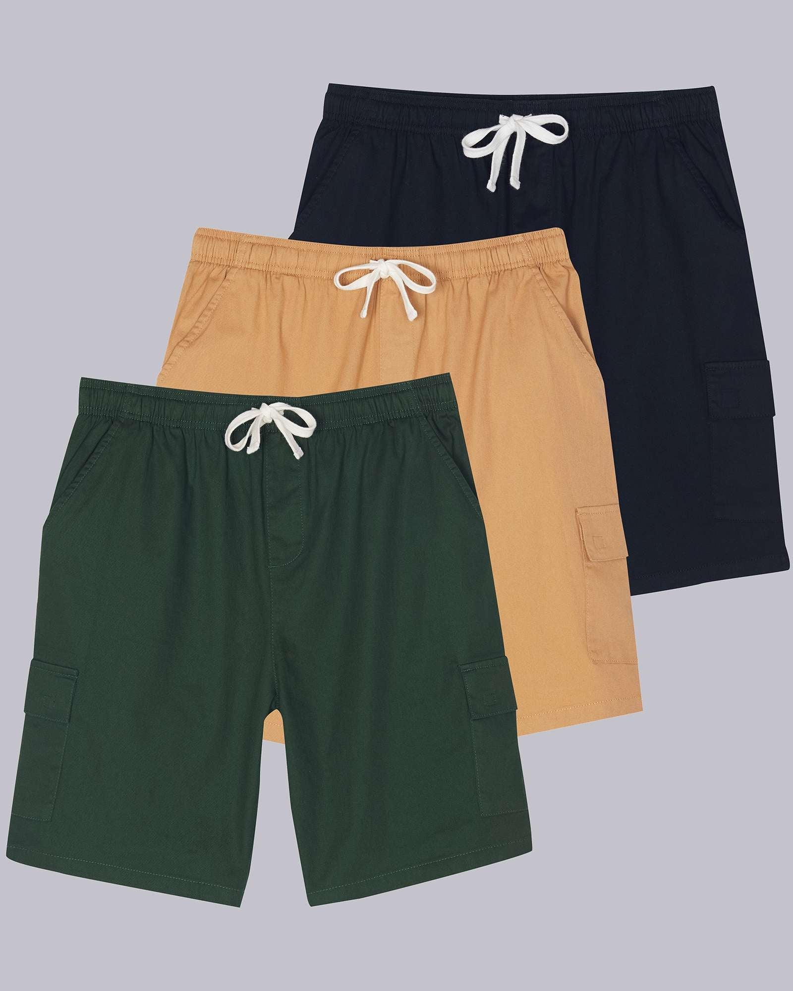 3 Pack: Men's 9" Elastic Waistband Cargo Shorts