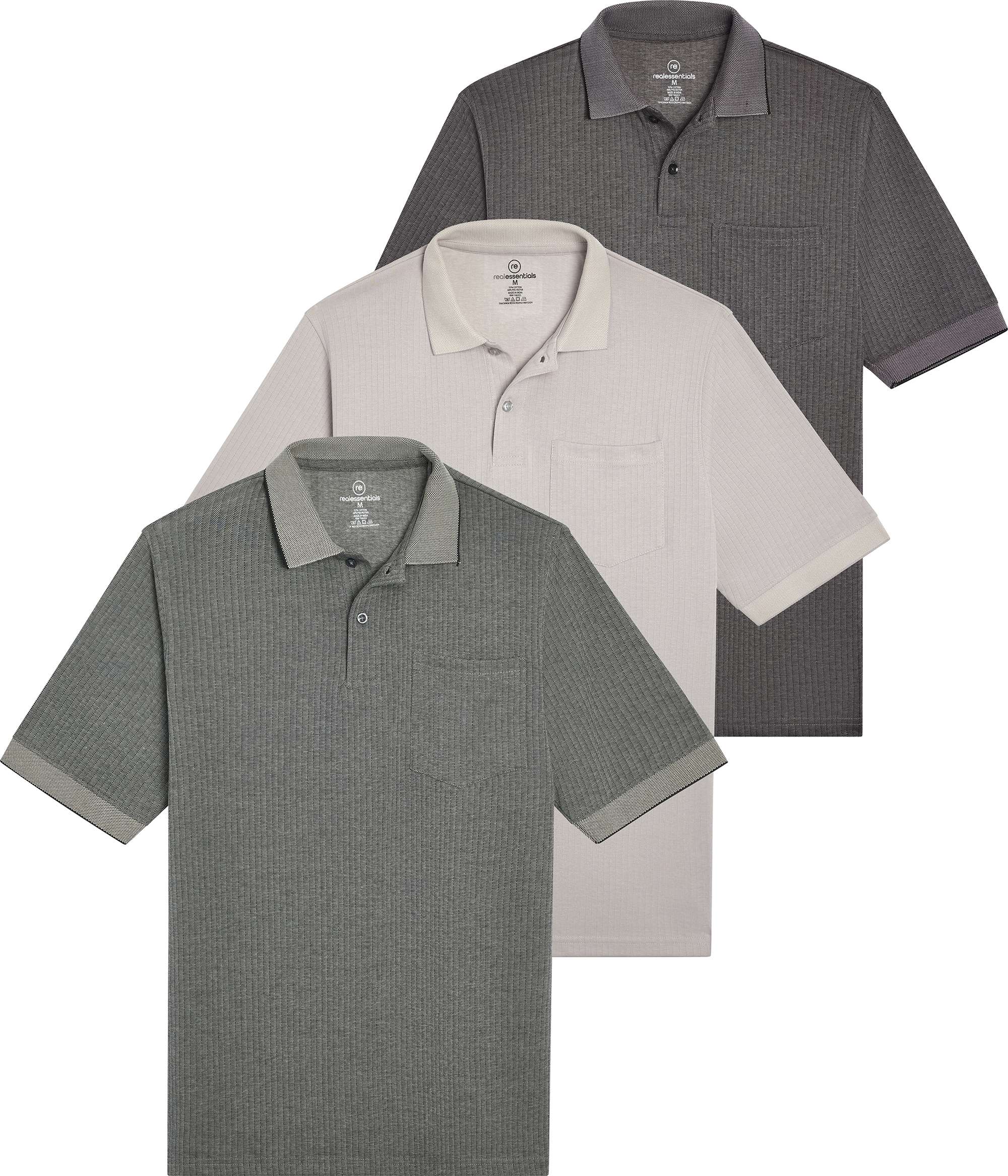 3 Pack: Men's Ribbed CVC SS Polo Shirt With Pocket - Breathable Performance Polo (Available in Big & Tall)
