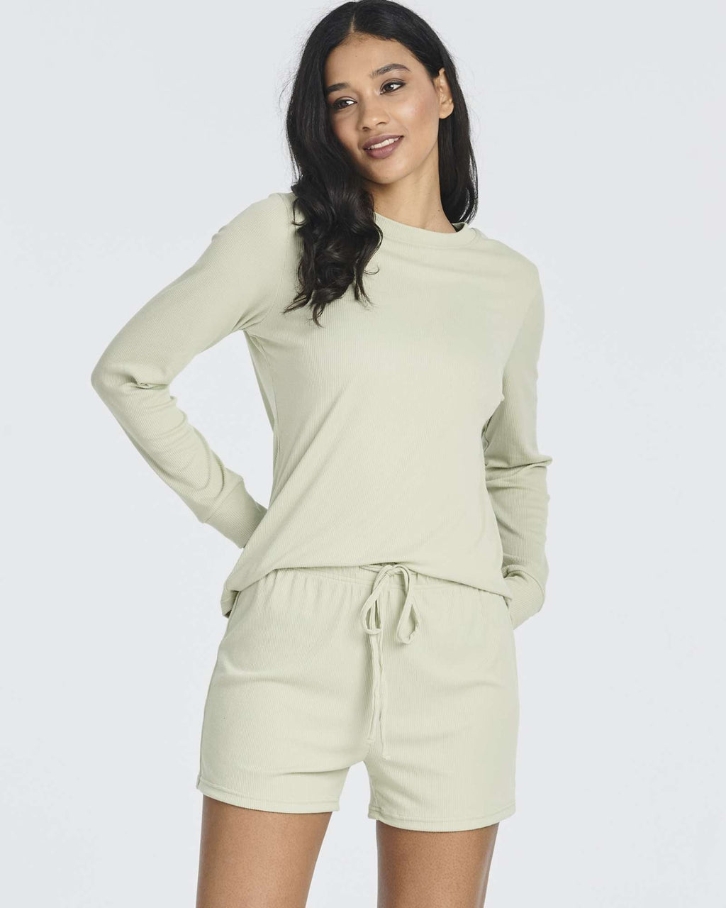 2 Pack: Women's Ribbed Knit Long Sleeve Top and Shorts Pajama Set (Available in Plus Size)