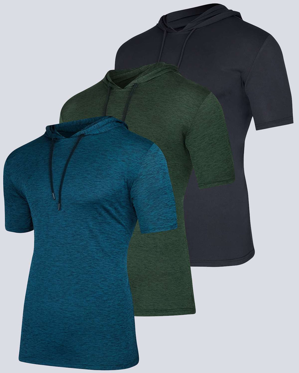 3 Pack: Mens Dry Fit Short Sleeve Active Hoodie Pullover (Available In Big & Tall)
