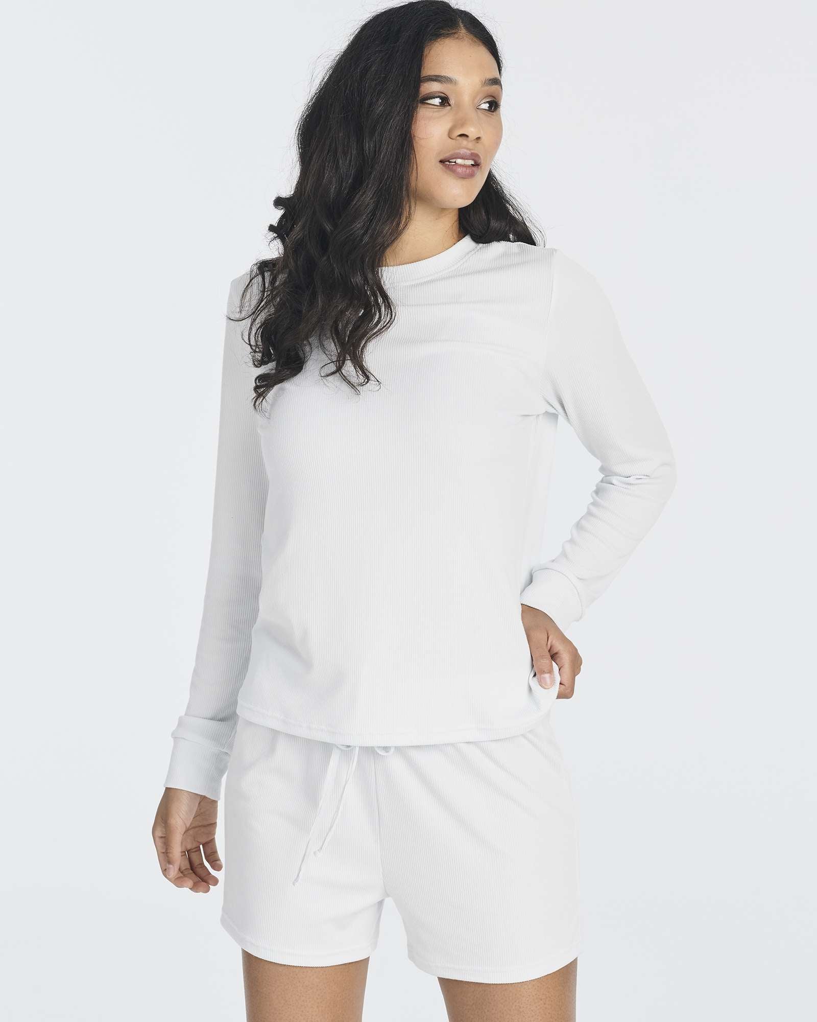 2 Pack: Women's Ribbed Knit Long Sleeve Top and Shorts Pajama Set (Available in Plus Size)