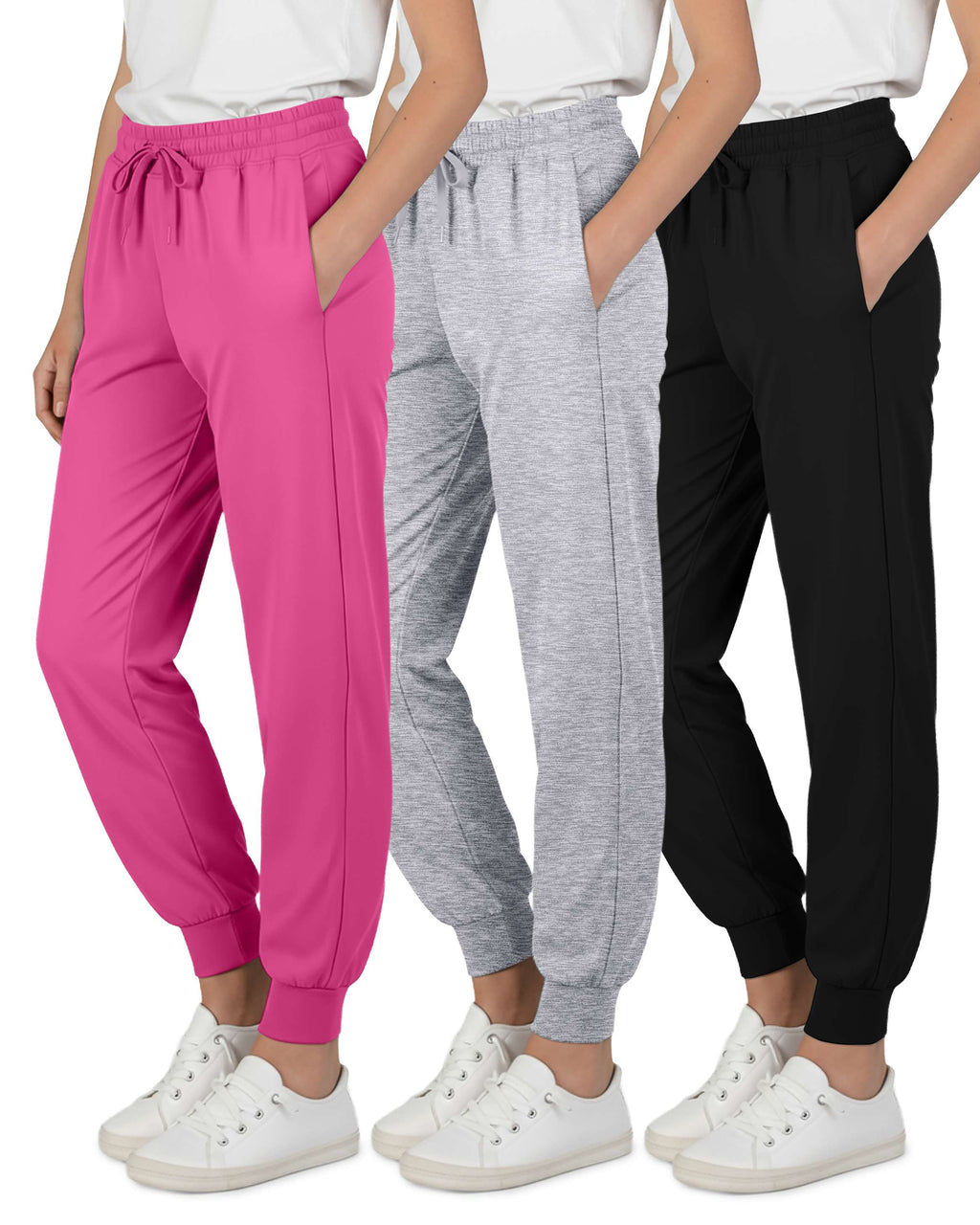 3 Pack: Girls' Dry-Fit Jogger Sweatpants Soft Active Athletic Kids Joggers with Pockets & Drawstring