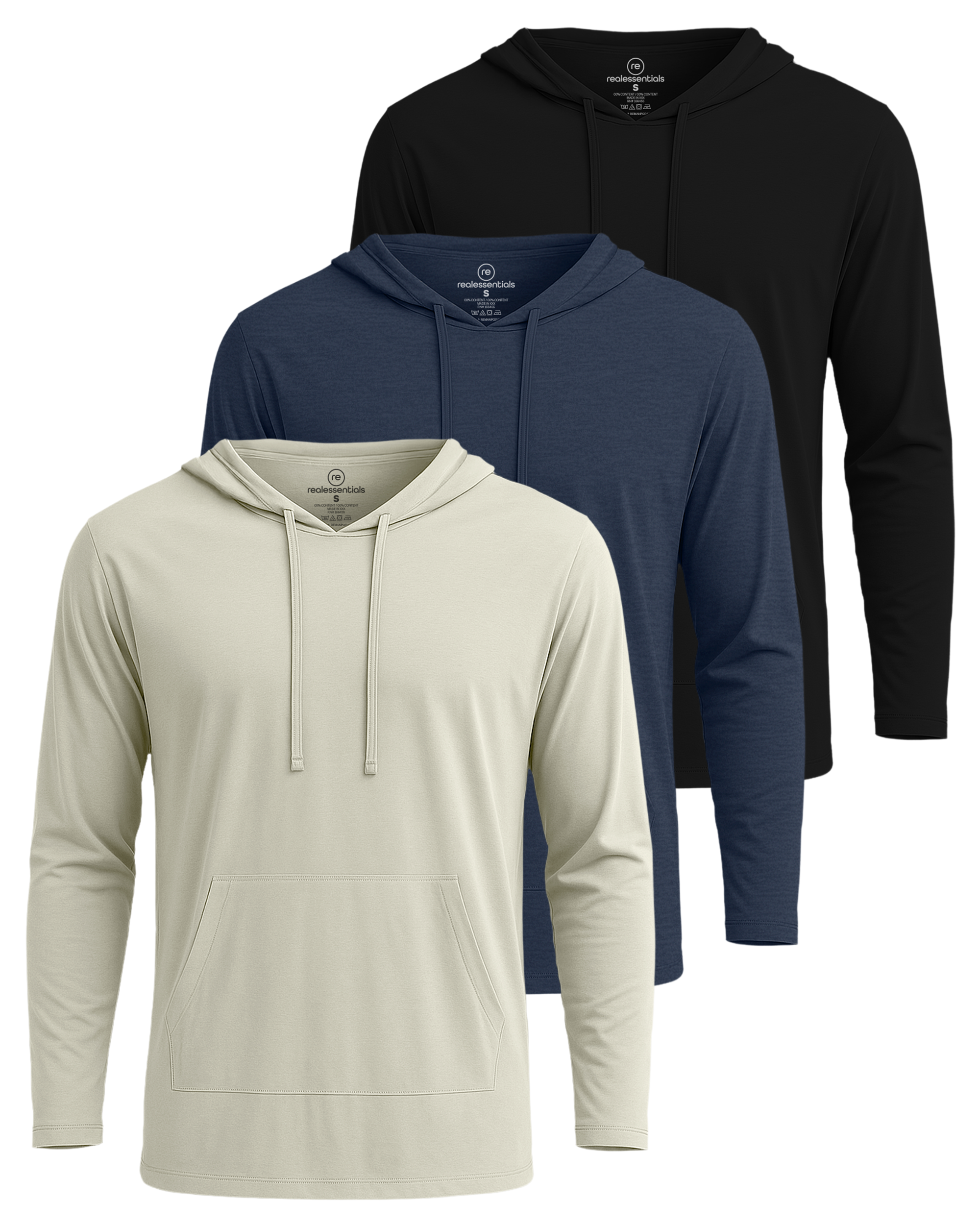 3 Pack: Mens Cotton Lightweight Pullover Hoodie