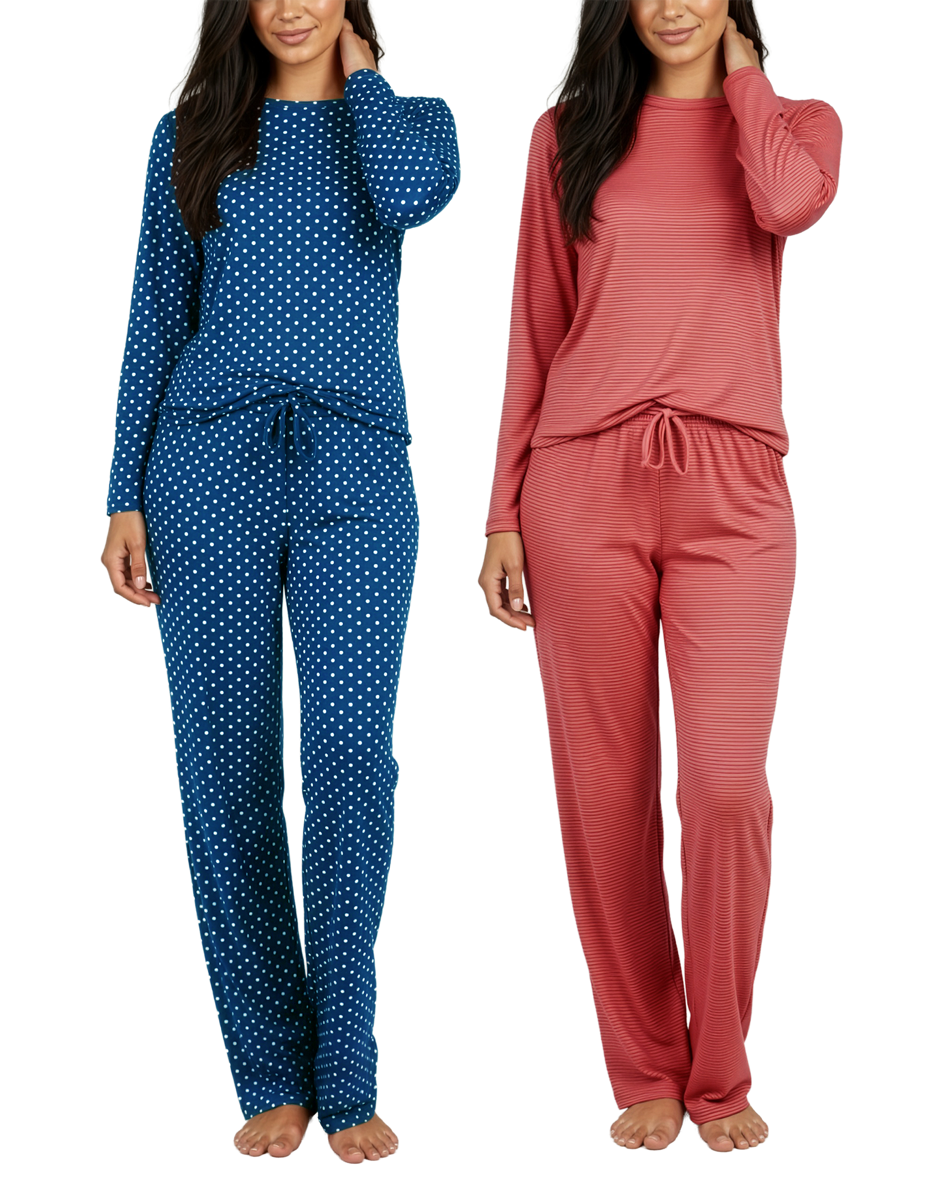 2 Pack: Women’s Pajama Set Super-Soft Long Sleeve Top With Pants