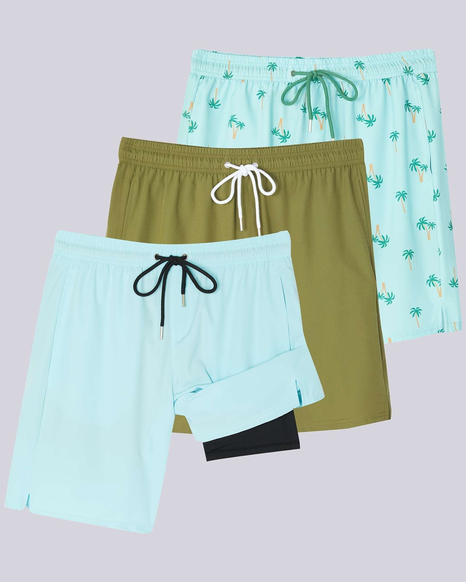 3 Pack: Men's 9" 2-in-1 Board Shorts with Compression Liner