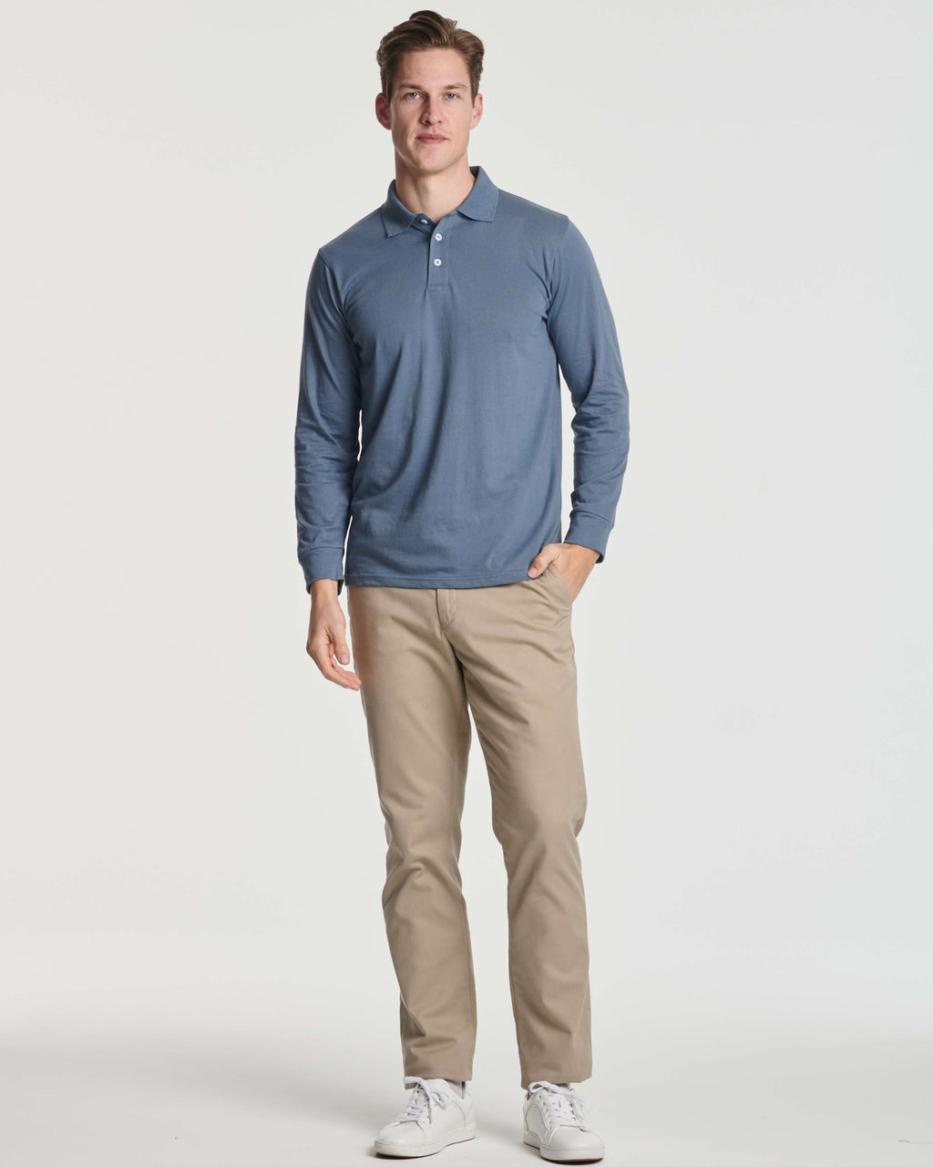 3 Pack: Men's Cotton Jersey Long-Sleeve Polo Shirt (Available in Big & Tall)