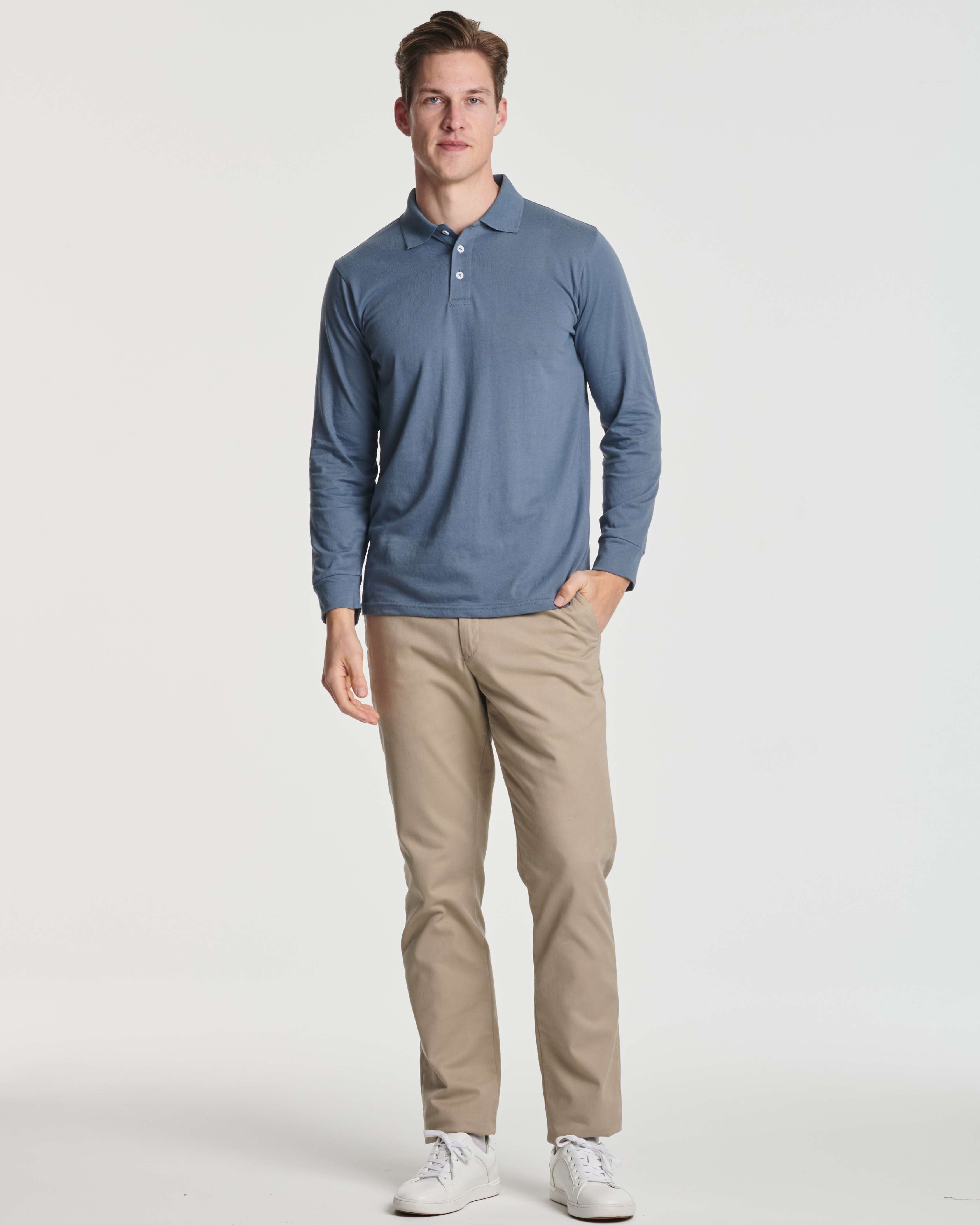 3 Pack: Men's Cotton Jersey Long-Sleeve Polo Shirt (Available in Big & Tall)