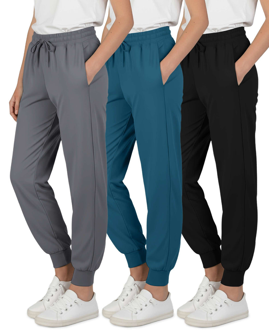3 Pack: Girls' Dry-Fit Jogger Sweatpants Soft Active Athletic Kids Joggers with Pockets & Drawstring