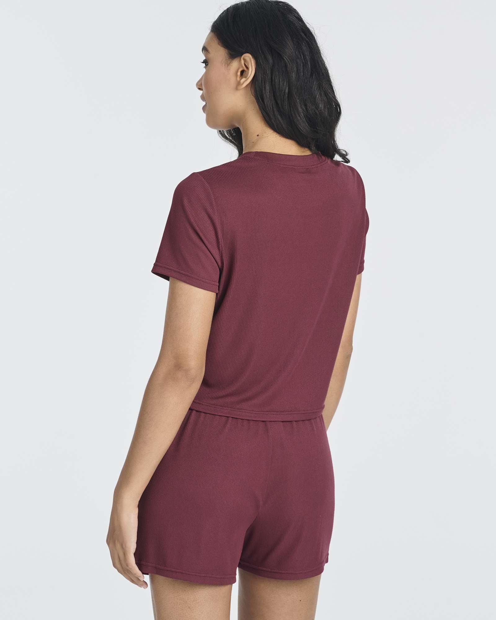 2 Pack: Women's Soft Ribbed Knit Crop Top & Short Set