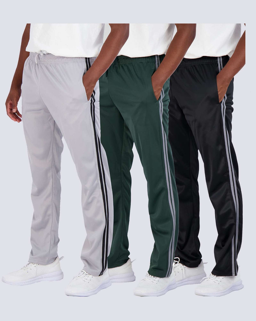 3 Pack: Mens Active Athletic Casual Tricot Open Bottom Sweatpants with Pockets (Available in Big & Tall)