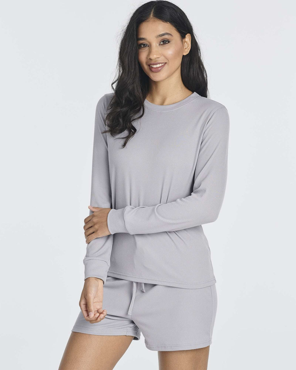 2 Pack: Women's Ribbed Knit Long Sleeve Top and Shorts Pajama Set (Available in Plus Size)