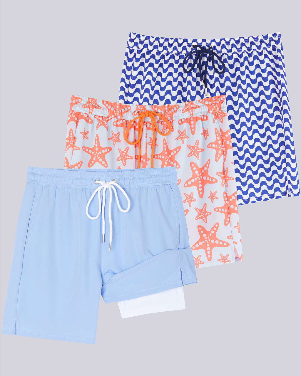 3 Pack: Men's 7" 2-in-1 Swim Trunks with Compression Liner