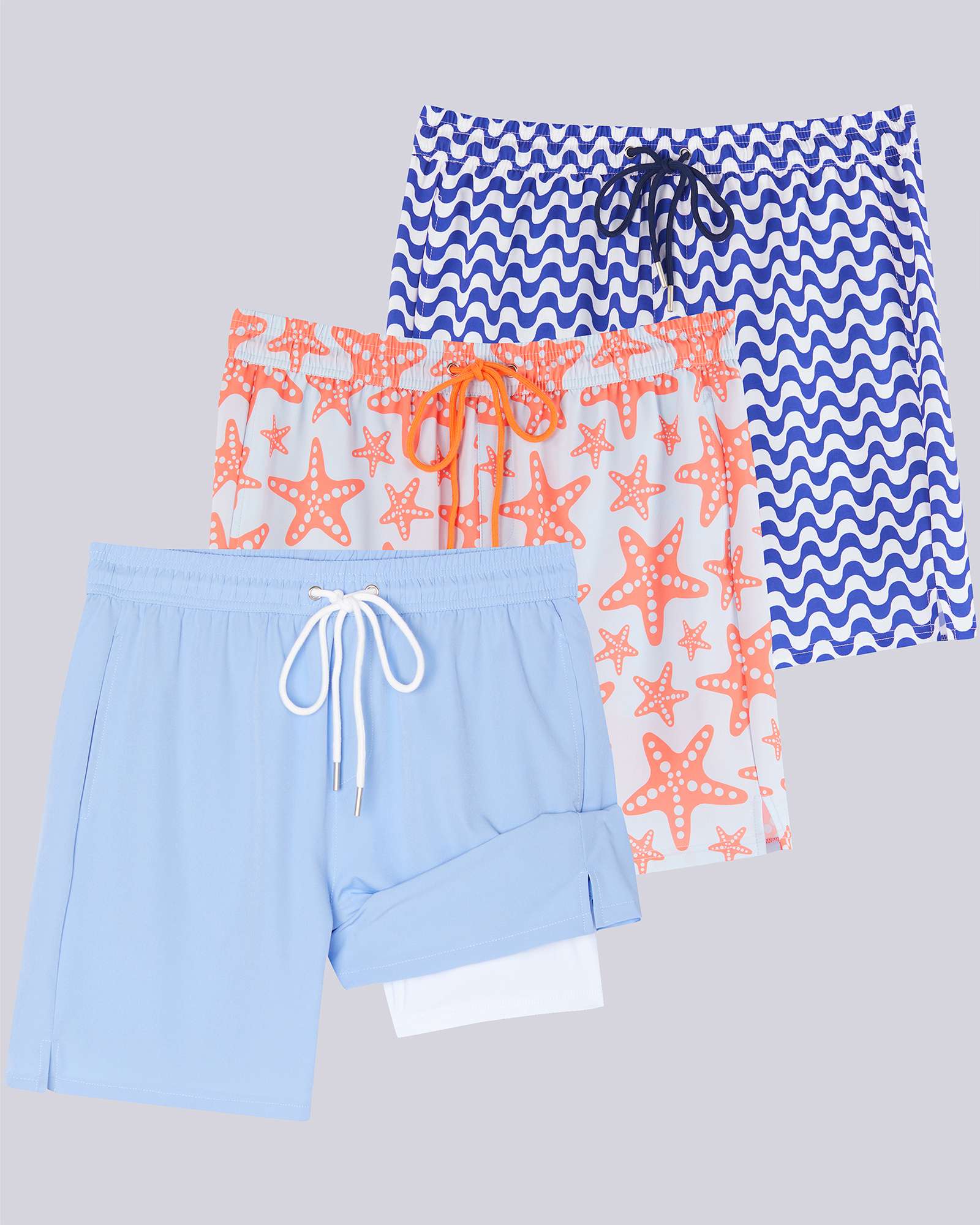 3 Pack: Men's 7" 2-in-1 Swim Trunks with Compression Liner