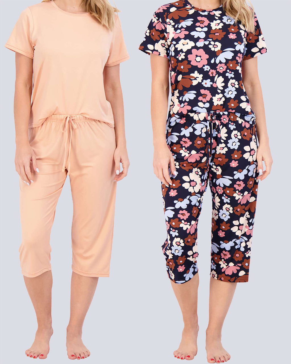 2 Pack: Women's Short-Sleeve PJ Top with Capri Pants