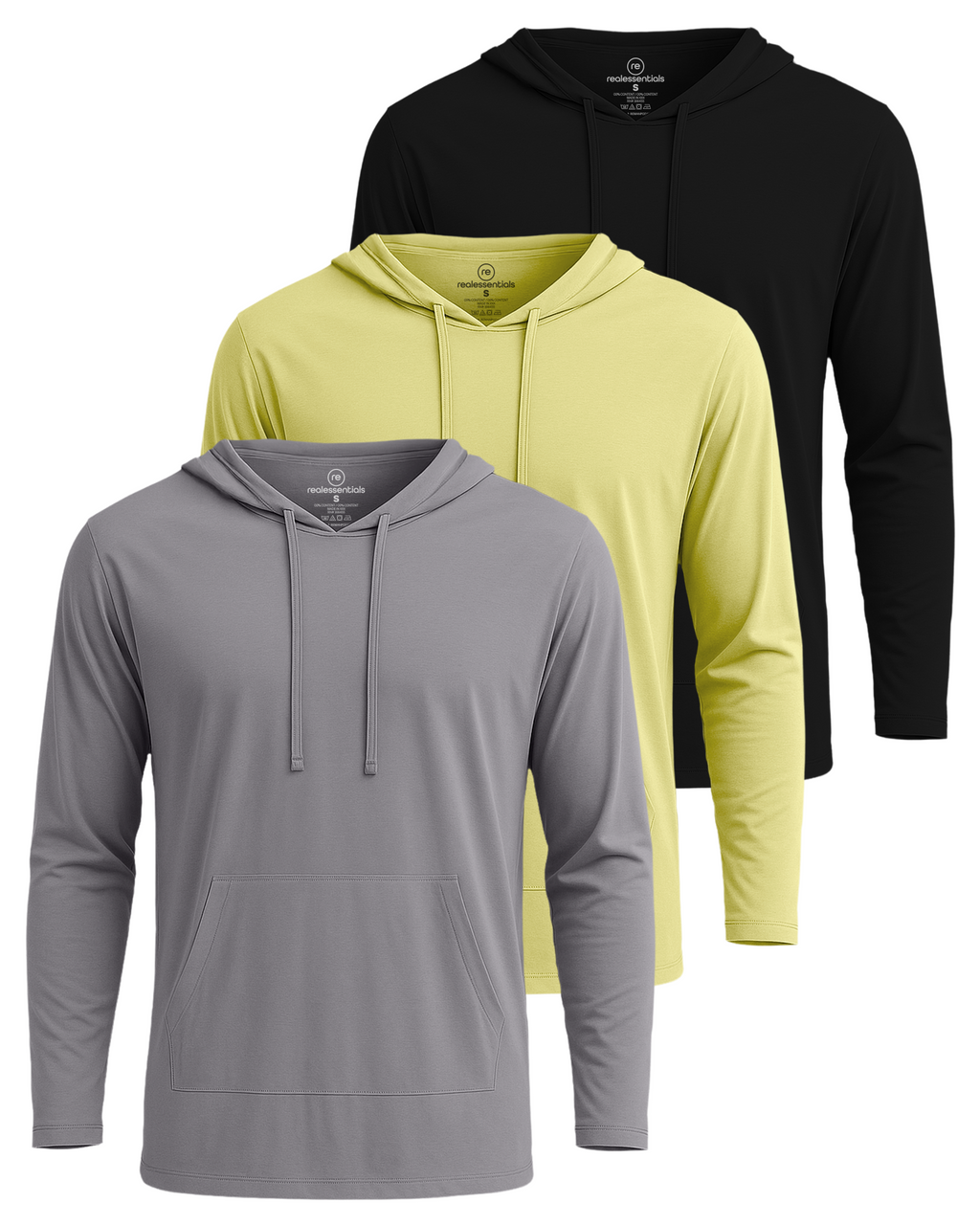 3 Pack: Mens Cotton Lightweight Pullover Hoodie