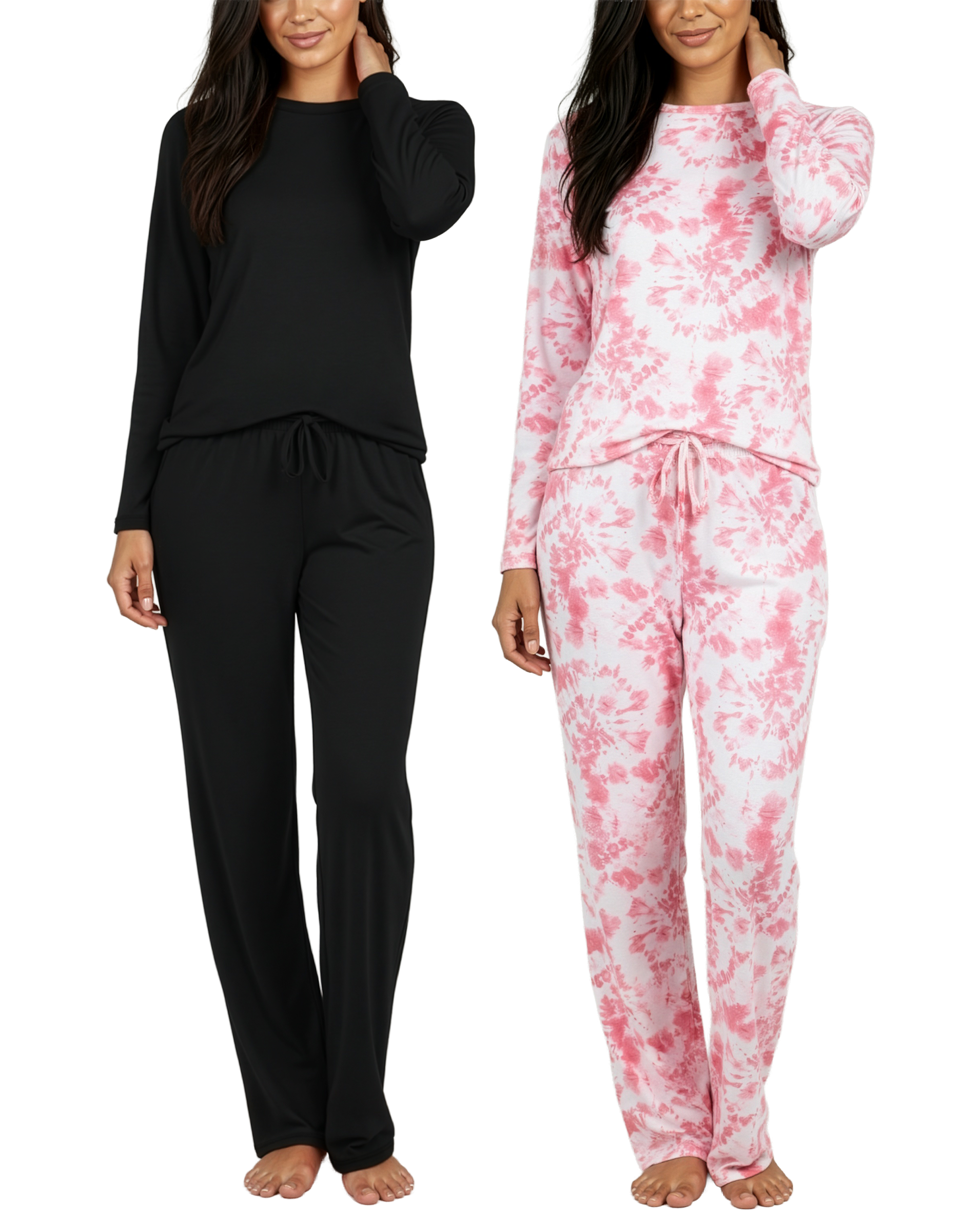 2 Pack: Women’s Pajama Set Super-Soft Long Sleeve Top With Pants
