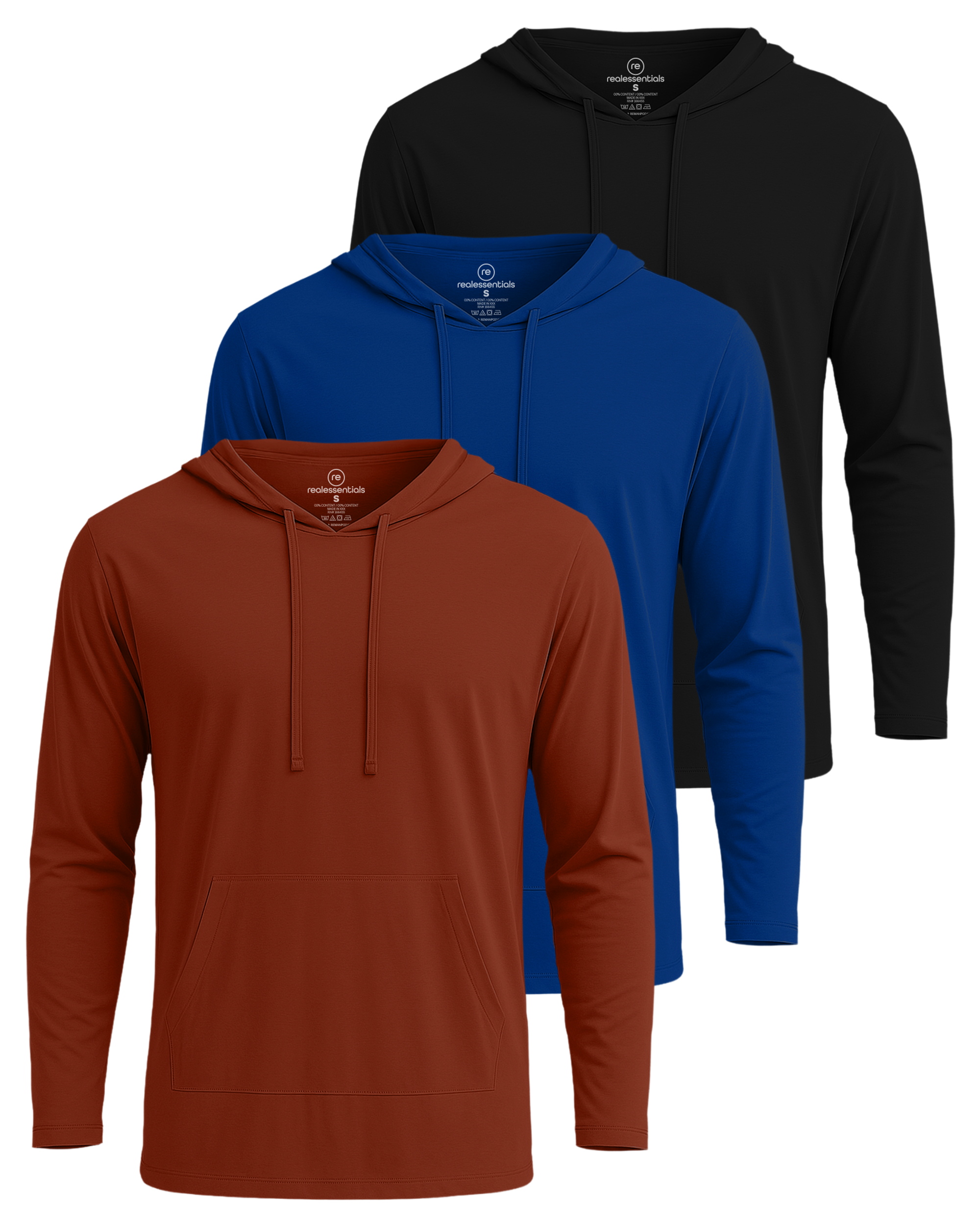 3 Pack: Mens Cotton Lightweight Pullover Hoodie